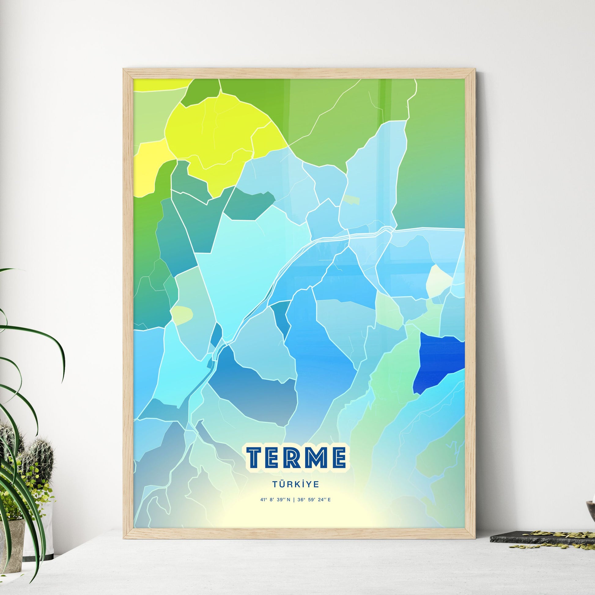 Colorful TERME TURKEY Fine Art Map Cool Blue