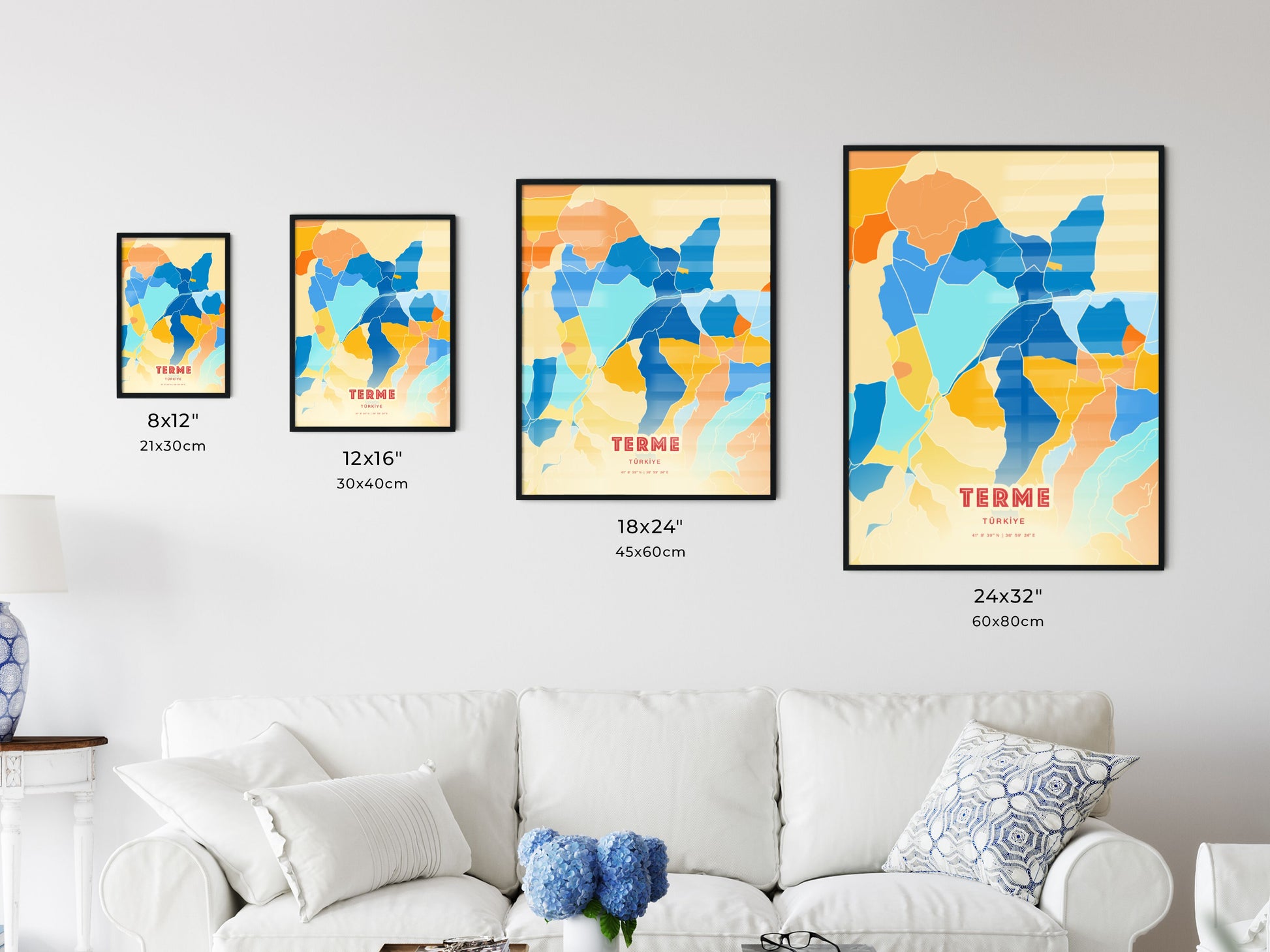 Colorful TERME TURKEY Fine Art Map Blue Orange