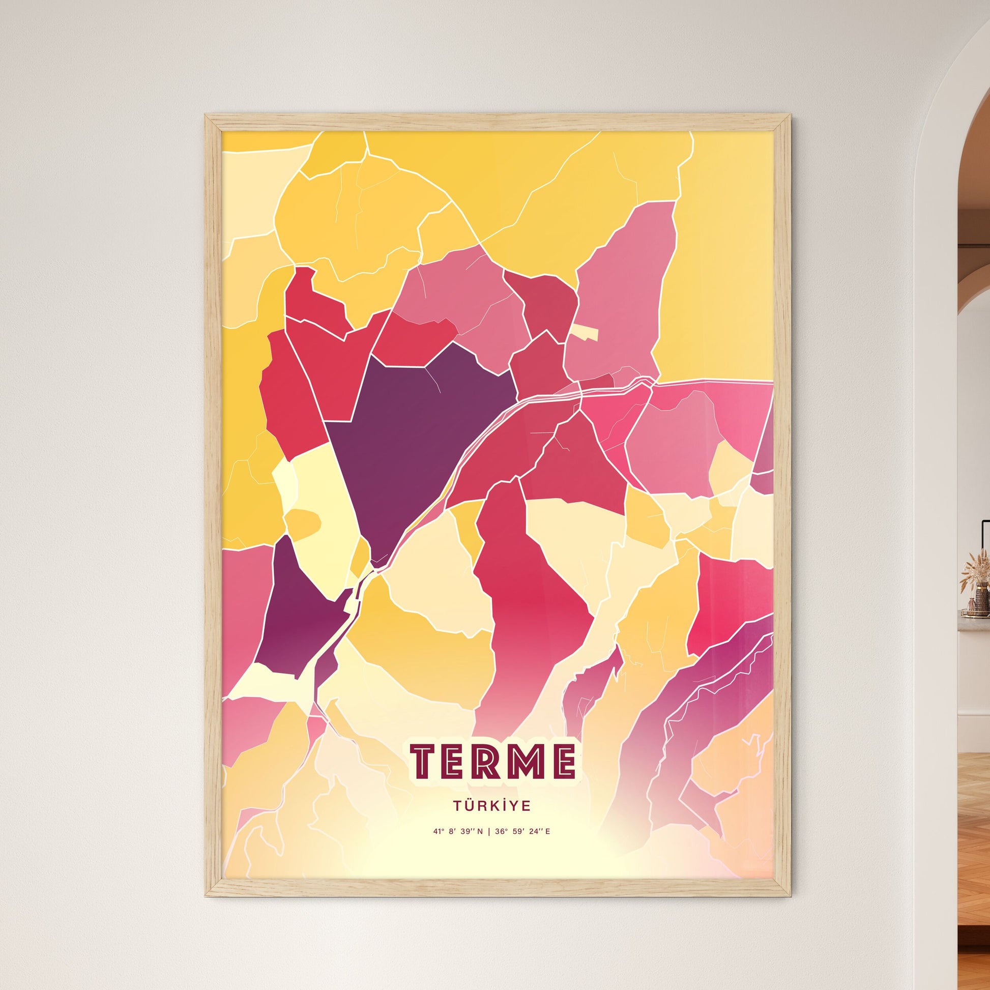 Colorful TERME TURKEY Fine Art Map Hot Red