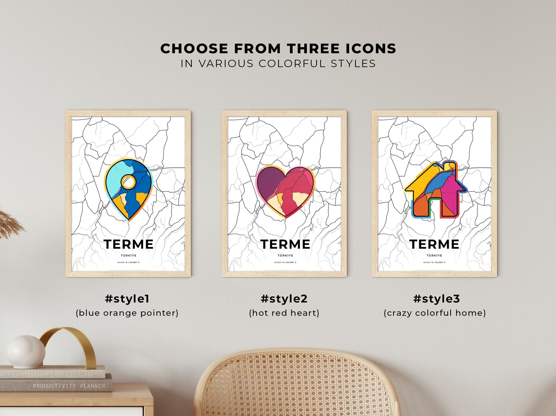 Terme Turkey maps with colorful icons