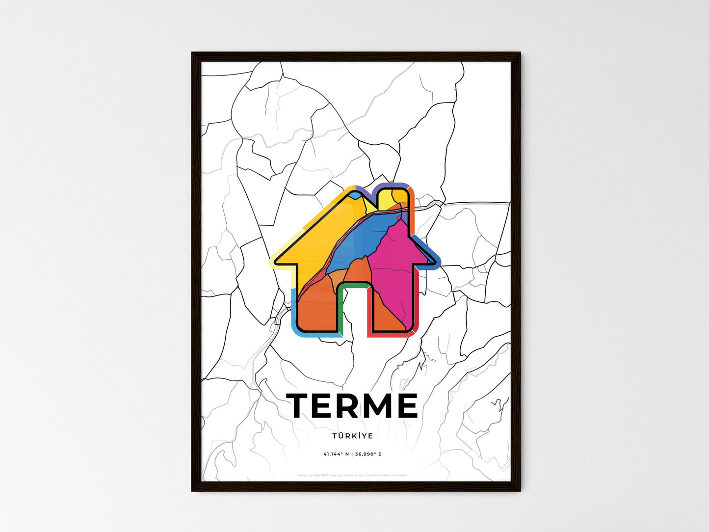 Terme Turkey wedding art map with home icon