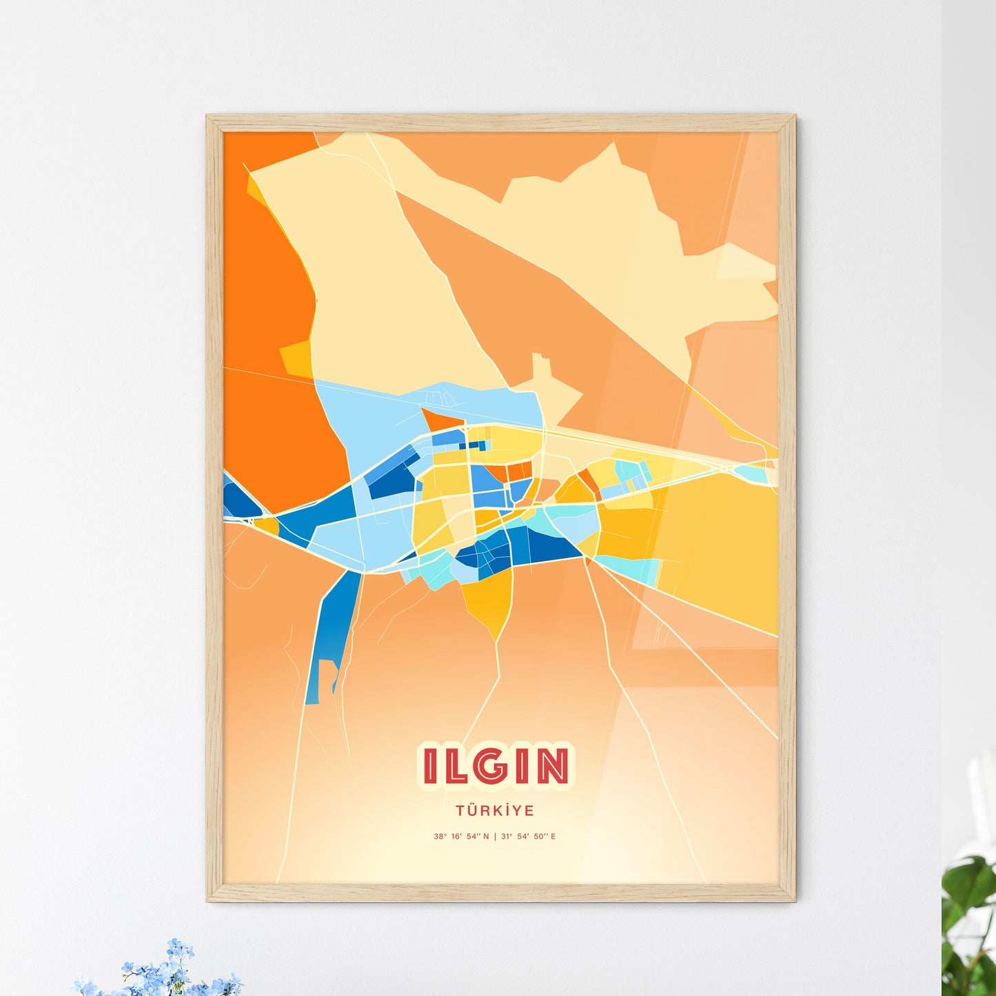 Colorful ILGIN TURKEY Fine Art Map Blue Orange