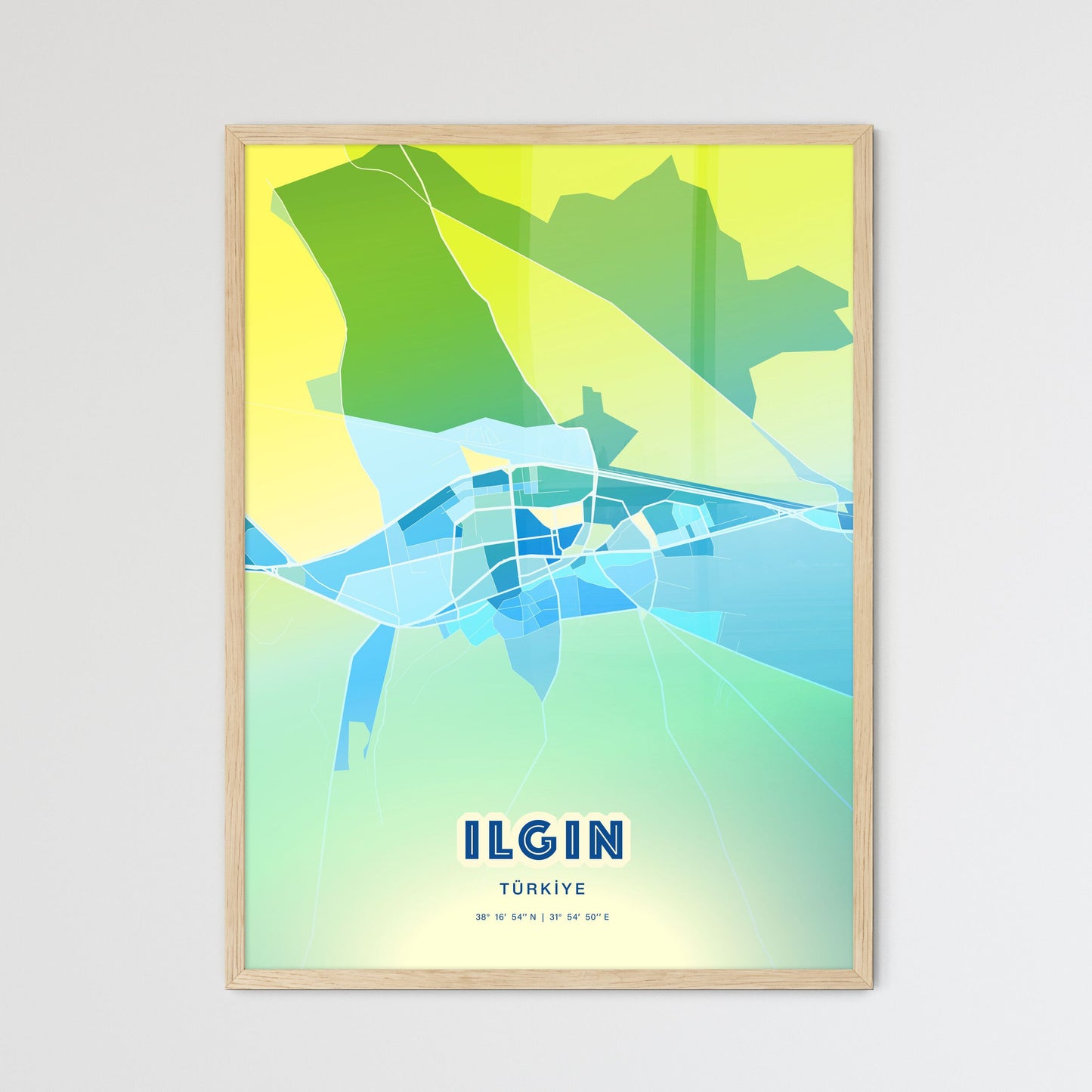 Colorful ILGIN TURKEY Fine Art Map Cool Blue