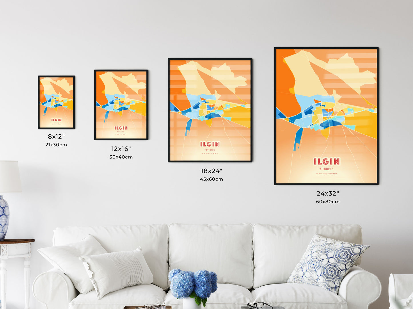 Colorful ILGIN TURKEY Fine Art Map Blue Orange