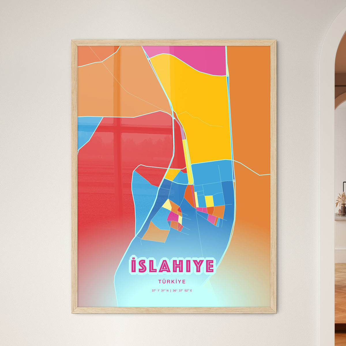Colorful İSLAHIYE TURKEY Fine Art Map Crazy Colors