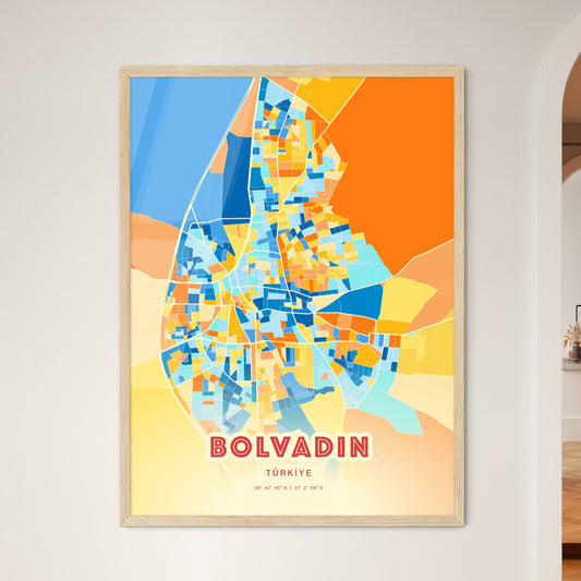 Colorful BOLVADIN TURKEY Fine Art Map Blue Orange