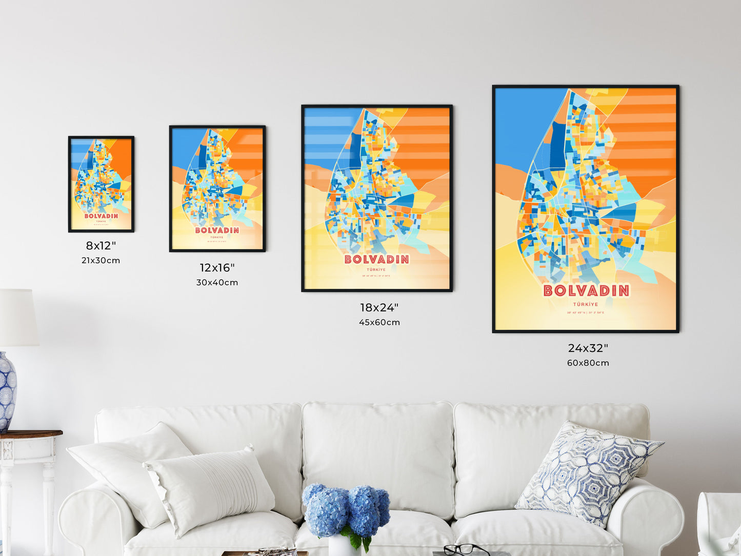 Colorful BOLVADIN TURKEY Fine Art Map Blue Orange