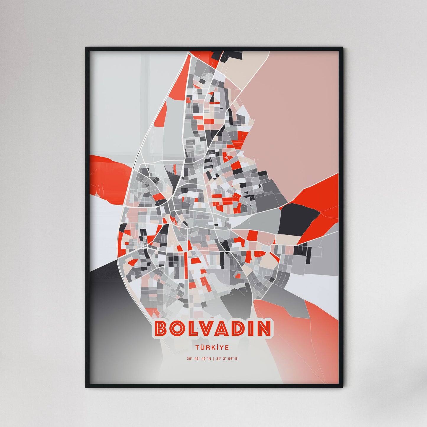 Colorful BOLVADIN TURKEY Fine Art Map Modern