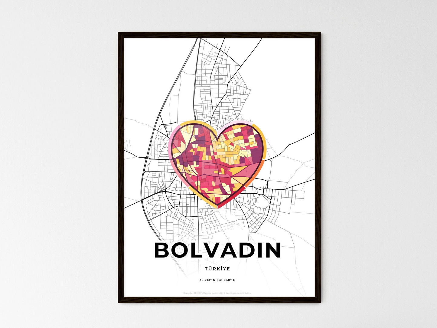 Bolvadin Turkey wedding art map with heart icon