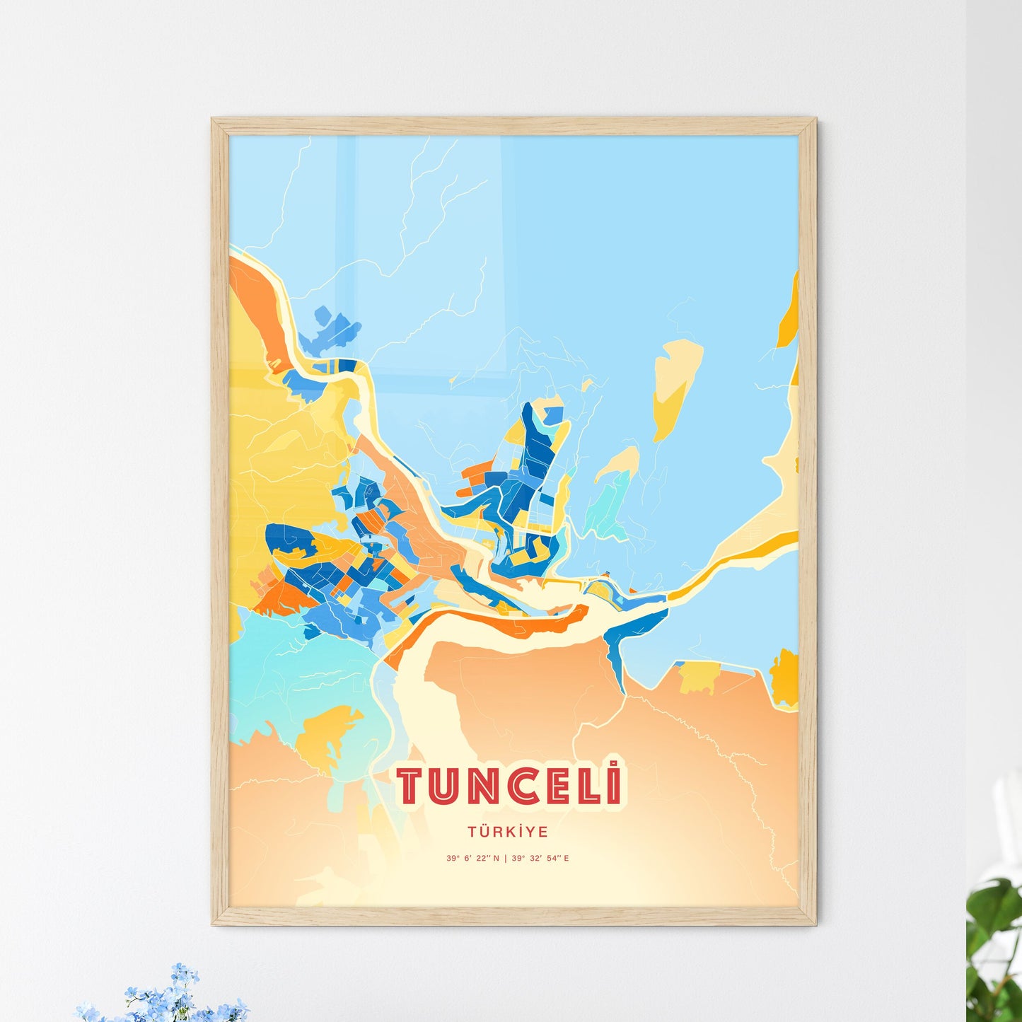 Colorful TUNCELI TURKEY Fine Art Map Blue Orange