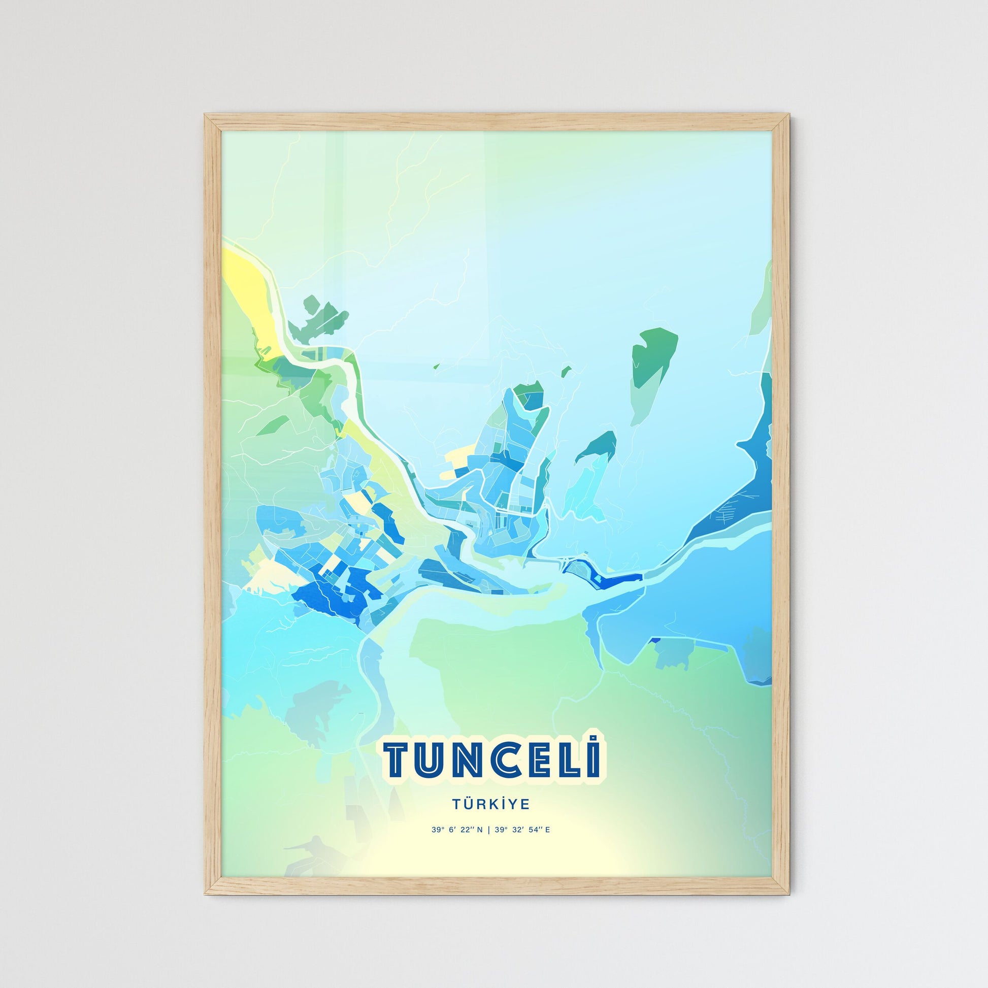 Colorful TUNCELI TURKEY Fine Art Map Cool Blue