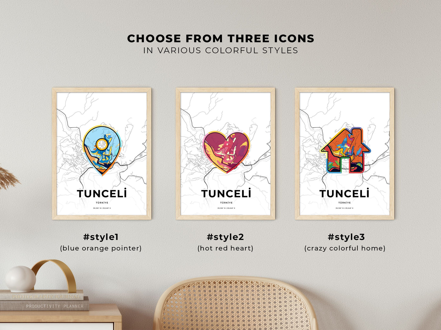 Tunceli Turkey maps with colorful icons