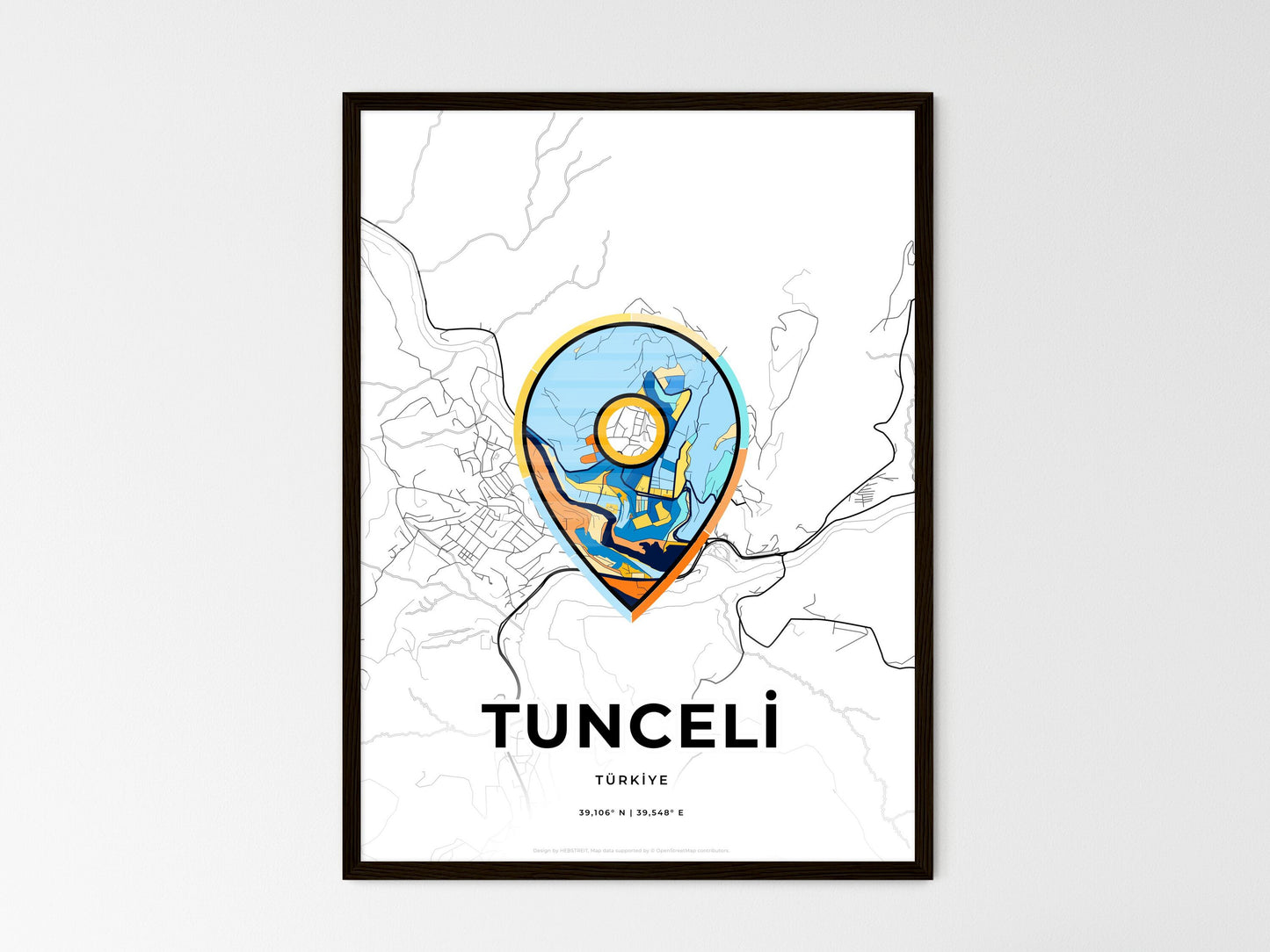 Tunceli Turkey wedding art map with pointer icon