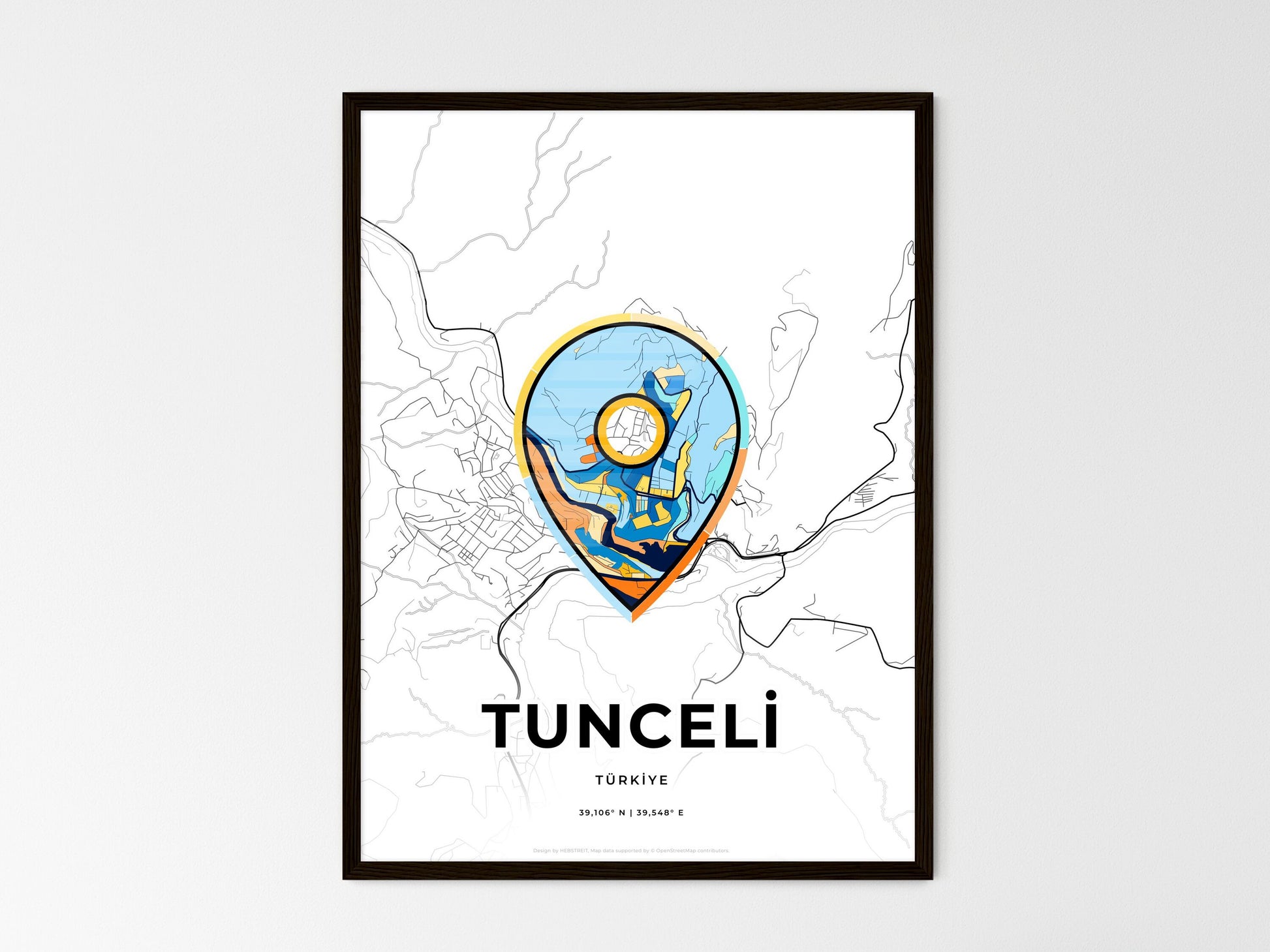 Tunceli Turkey wedding art map with pointer icon
