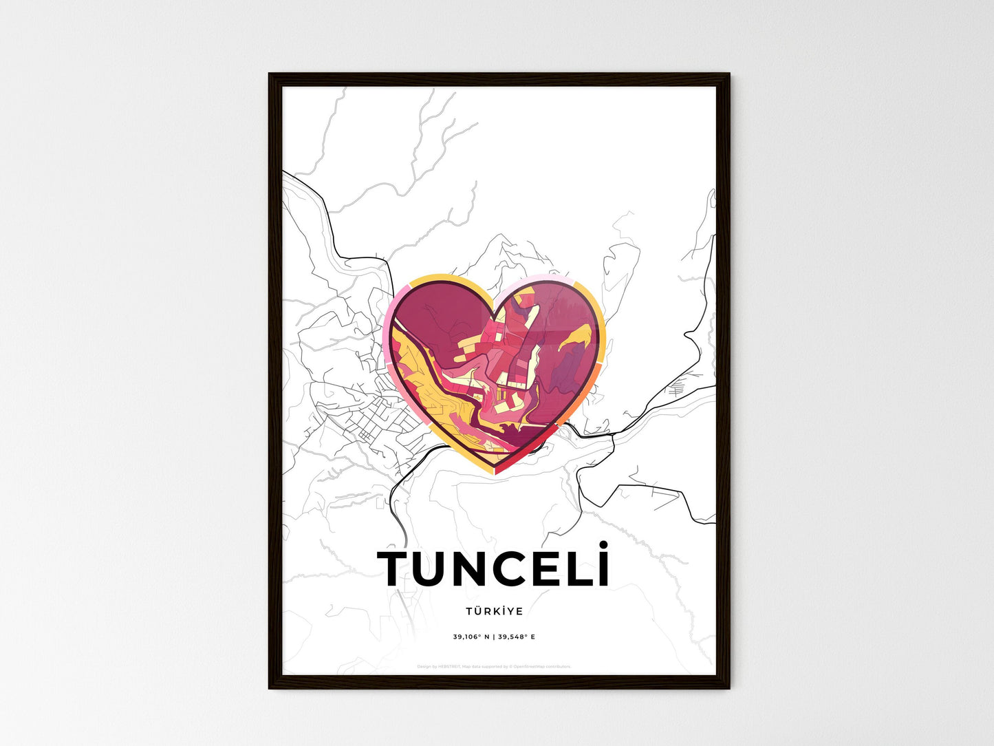 Tunceli Turkey wedding art map with heart icon