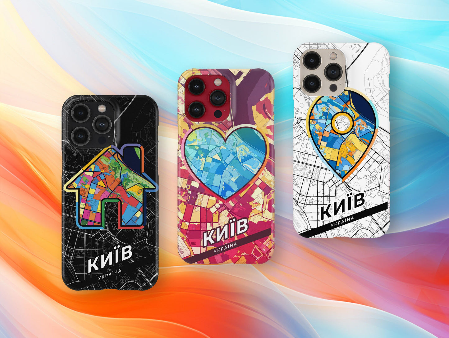 Kiev Ukraine slim phone case with colorful icon. Birthday, wedding or housewarming gift. Couple match cases.