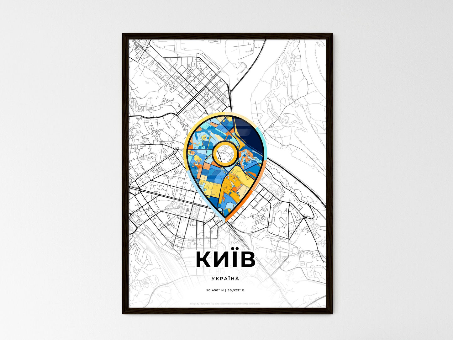 Kiev Ukraine wedding art map with pointer icon