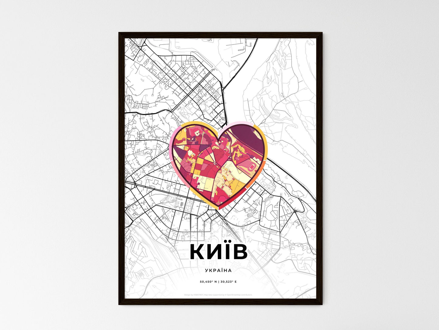 Kiev Ukraine wedding art map with heart icon