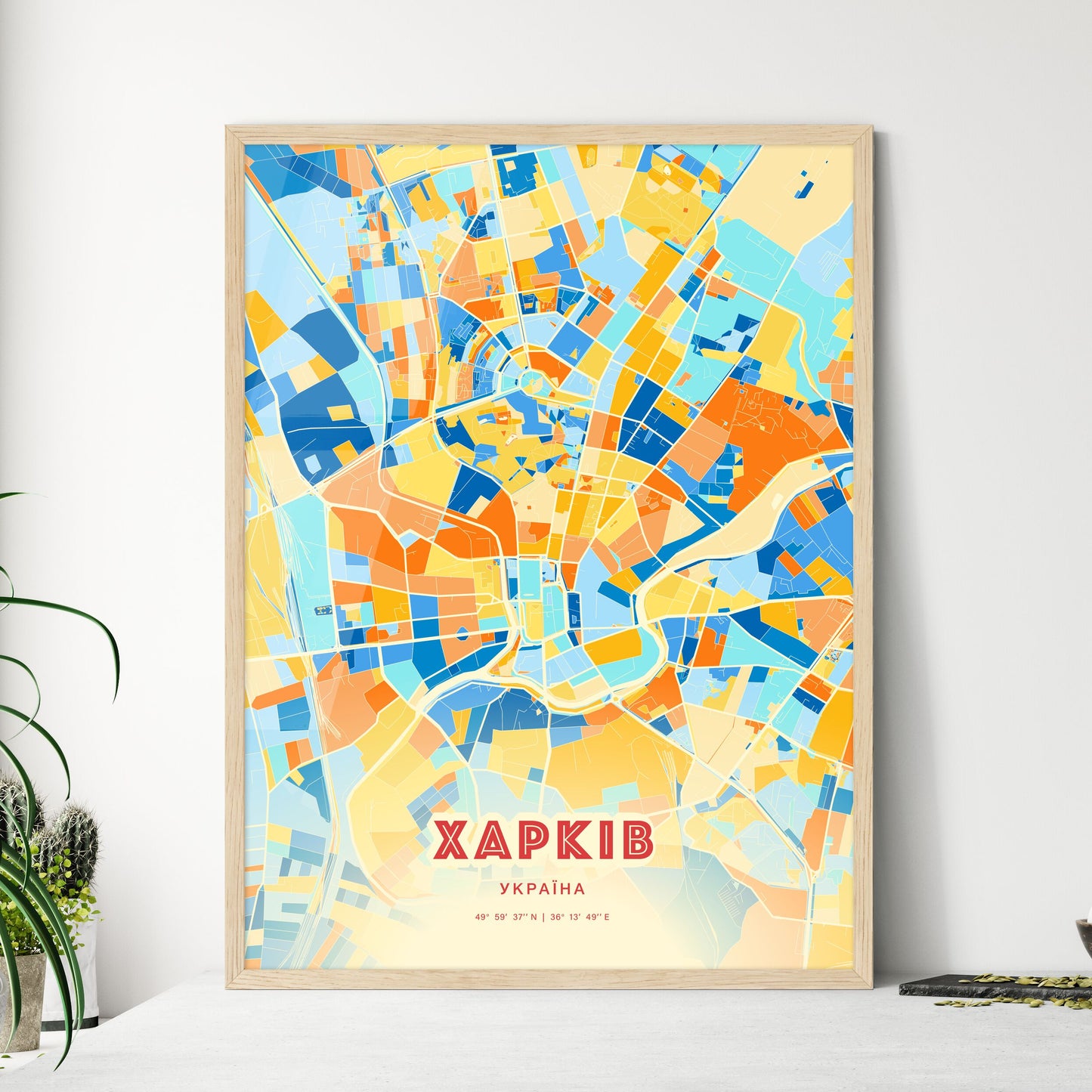 Colorful Kharkiv Ukraine Fine Art Map Blue Orange