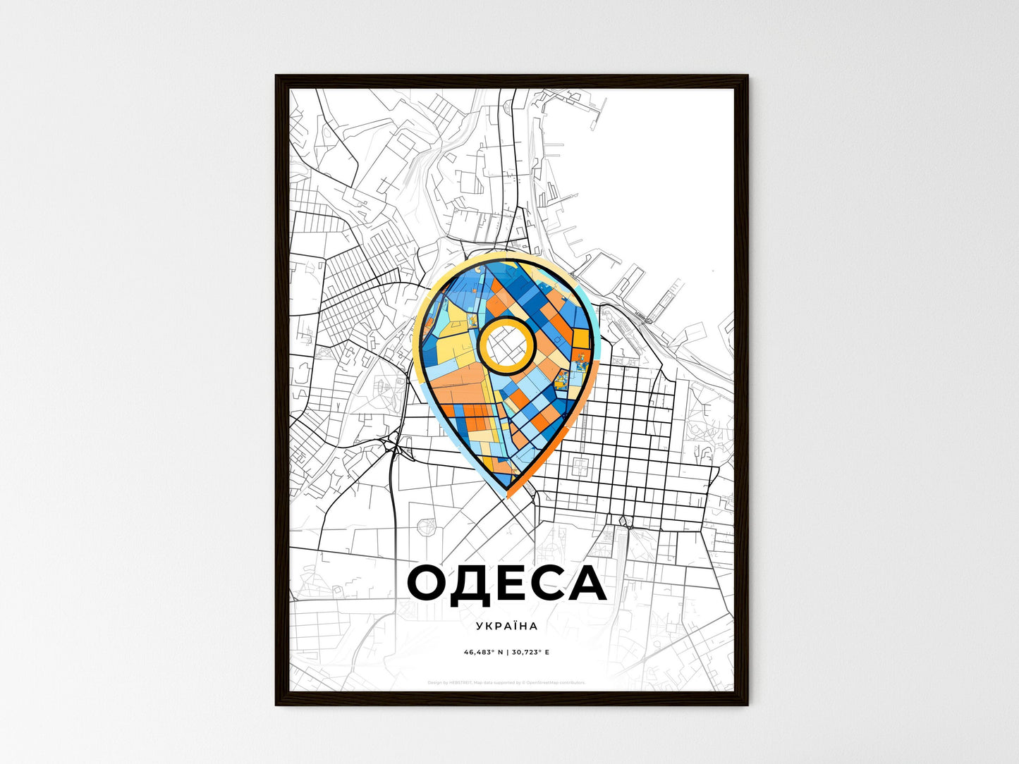 Odessa Ukraine wedding art map with pointer icon