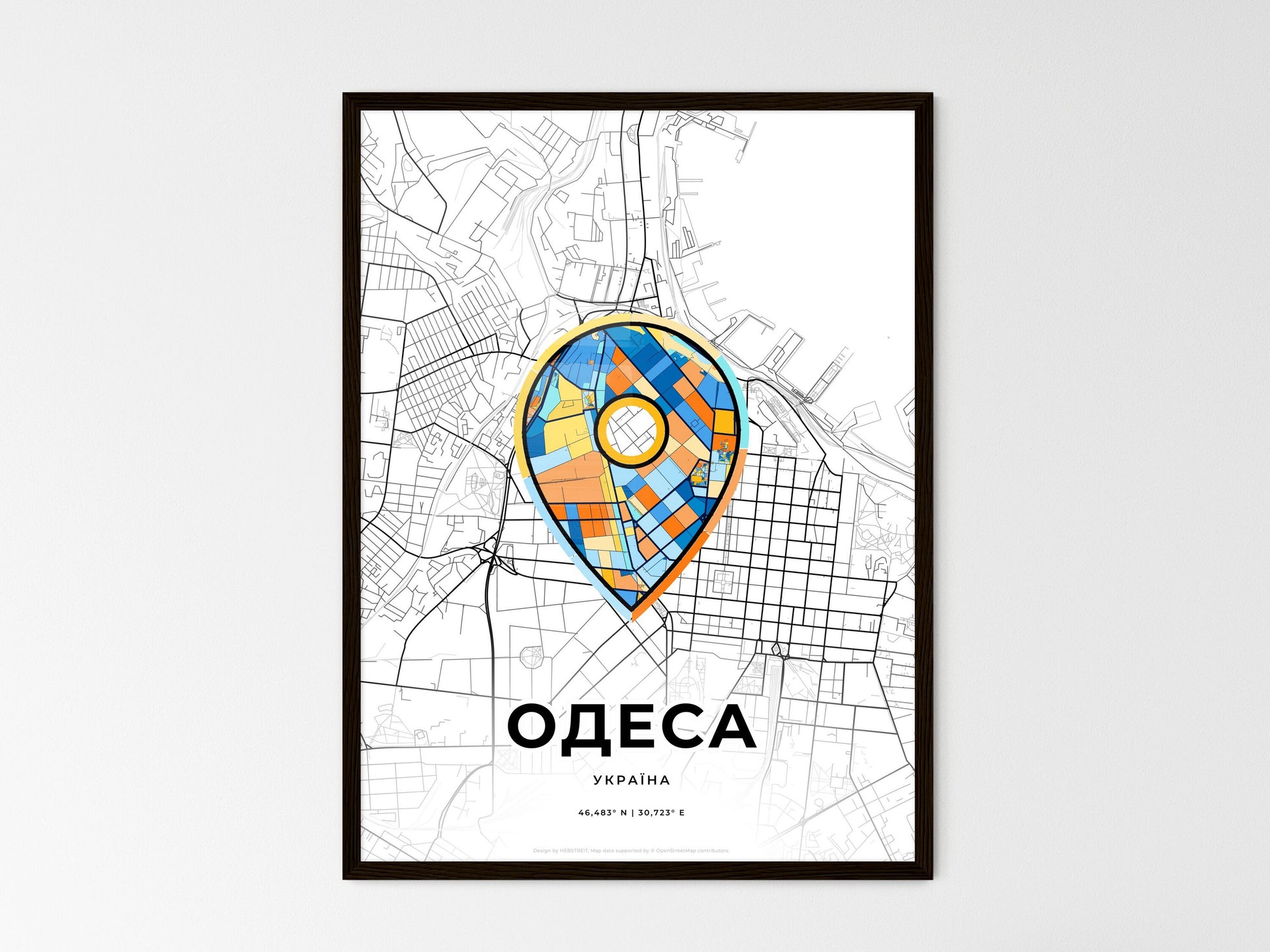 Odessa Ukraine wedding art map with pointer icon