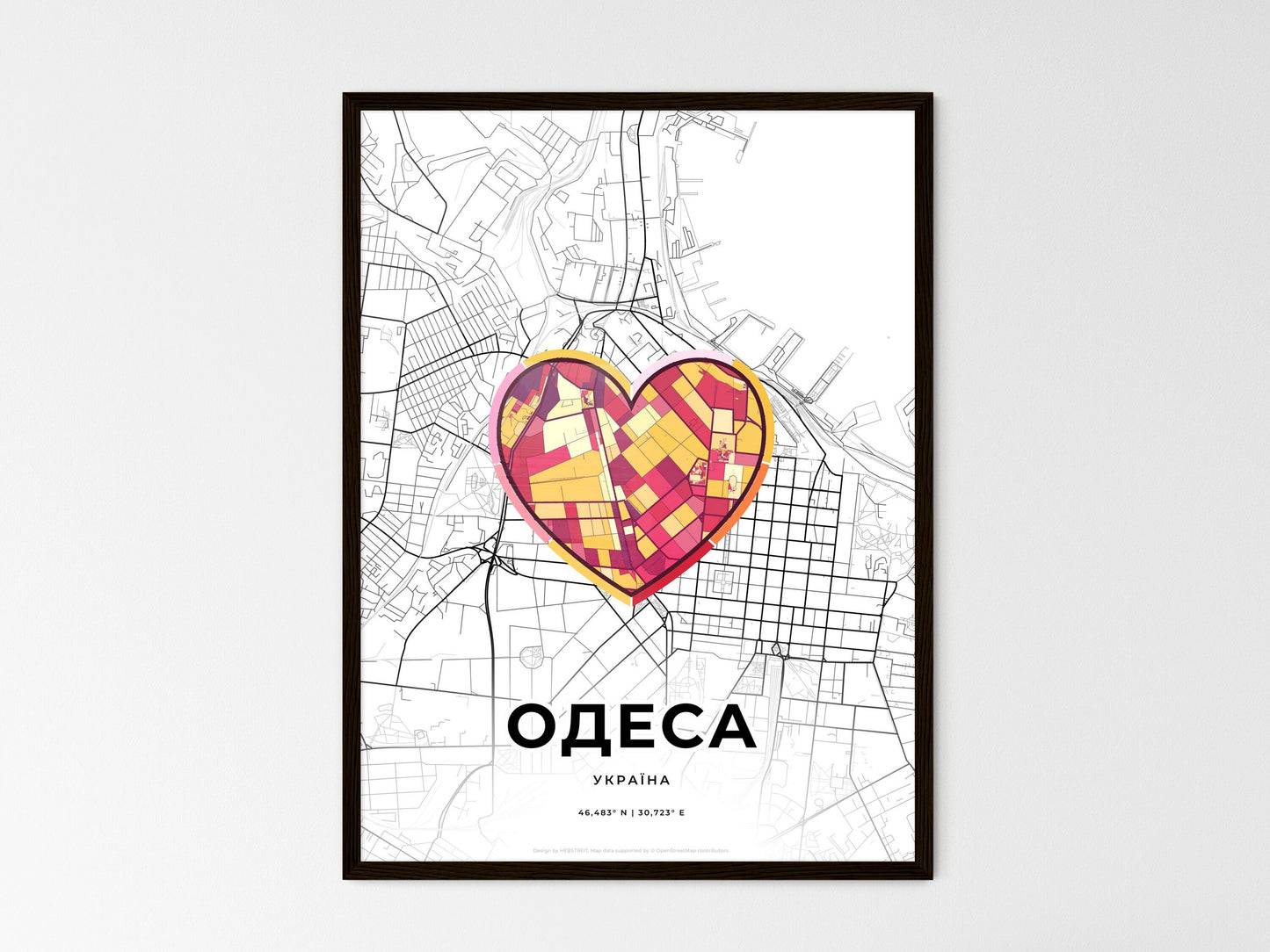 Odessa Ukraine wedding art map with heart icon