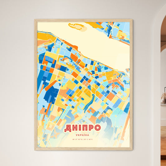 Colorful DNIPRO UKRAINE Fine Art Map Blue Orange