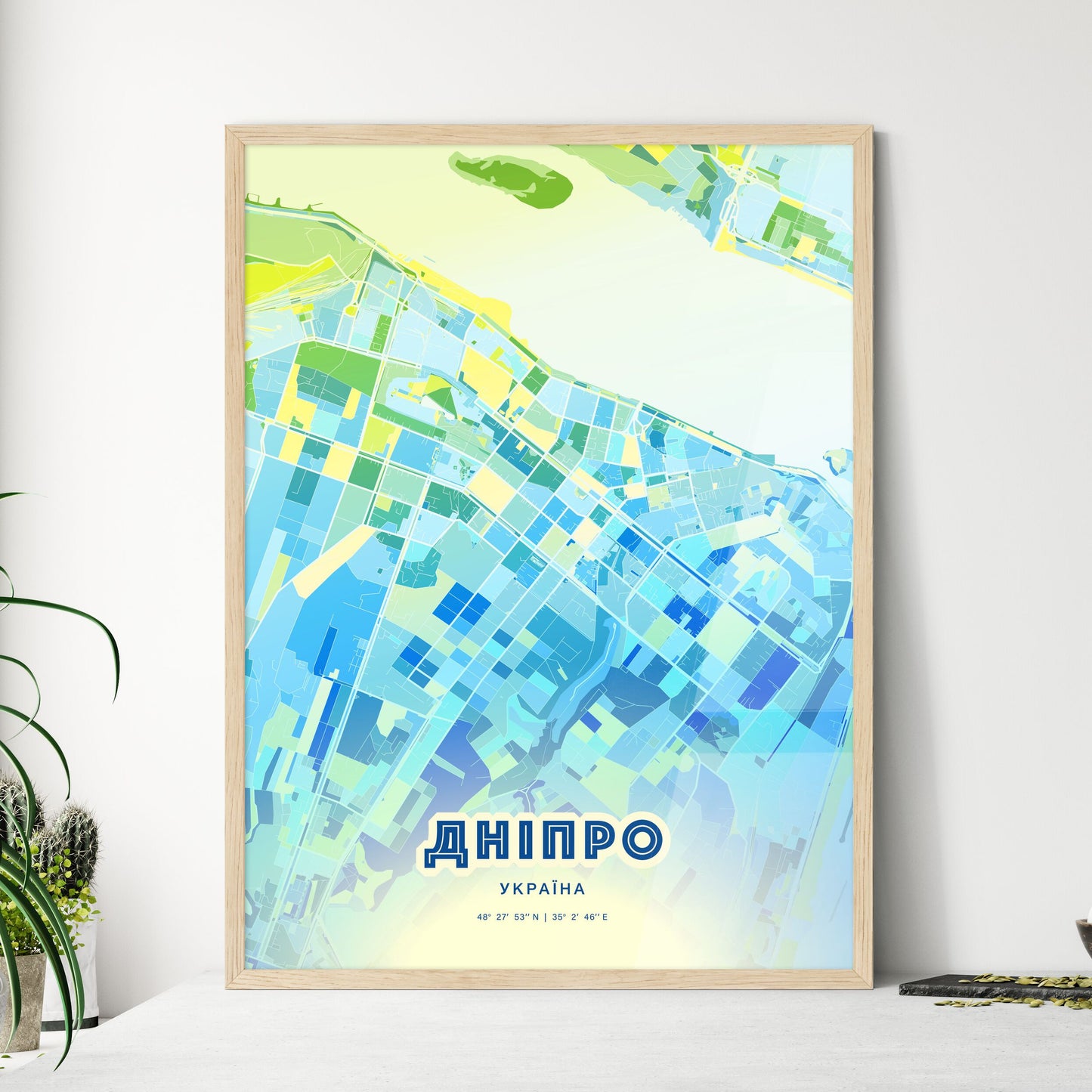 Colorful DNIPRO UKRAINE Fine Art Map Cool Blue