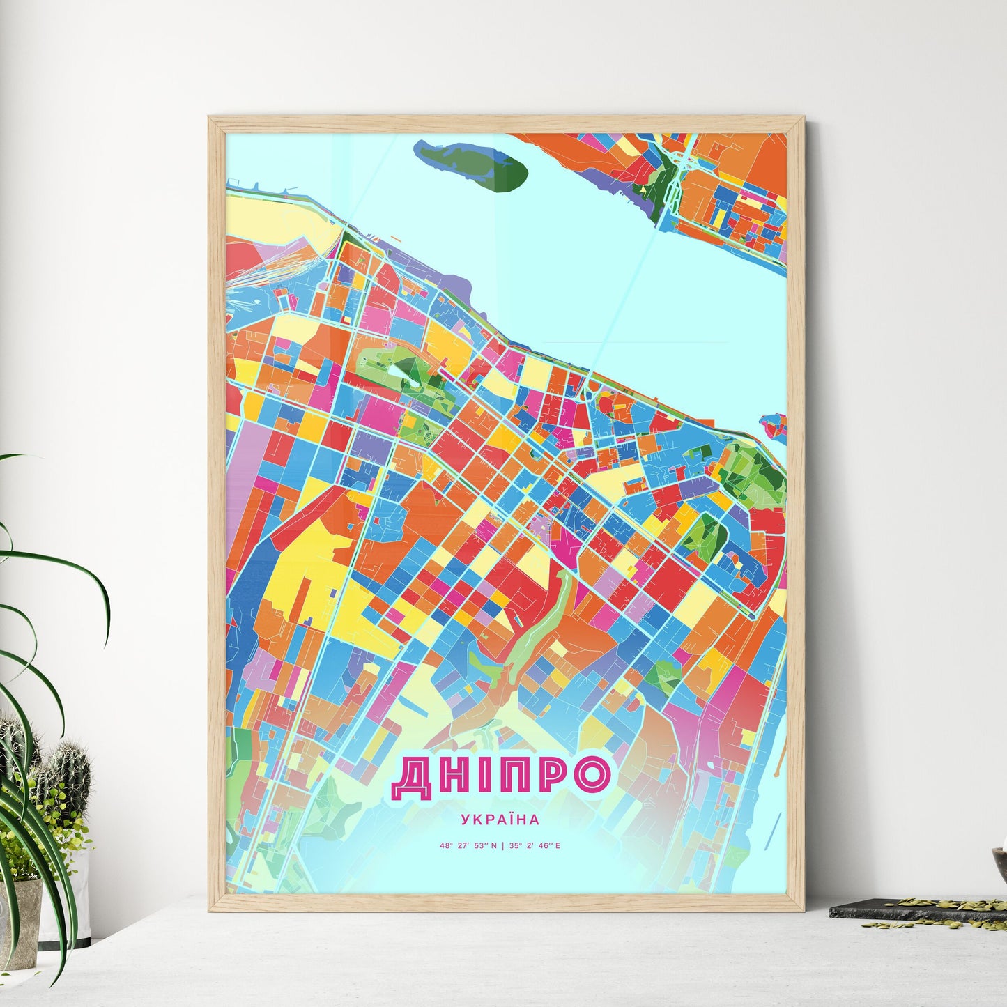 Colorful DNIPRO UKRAINE Fine Art Map Crazy Colors