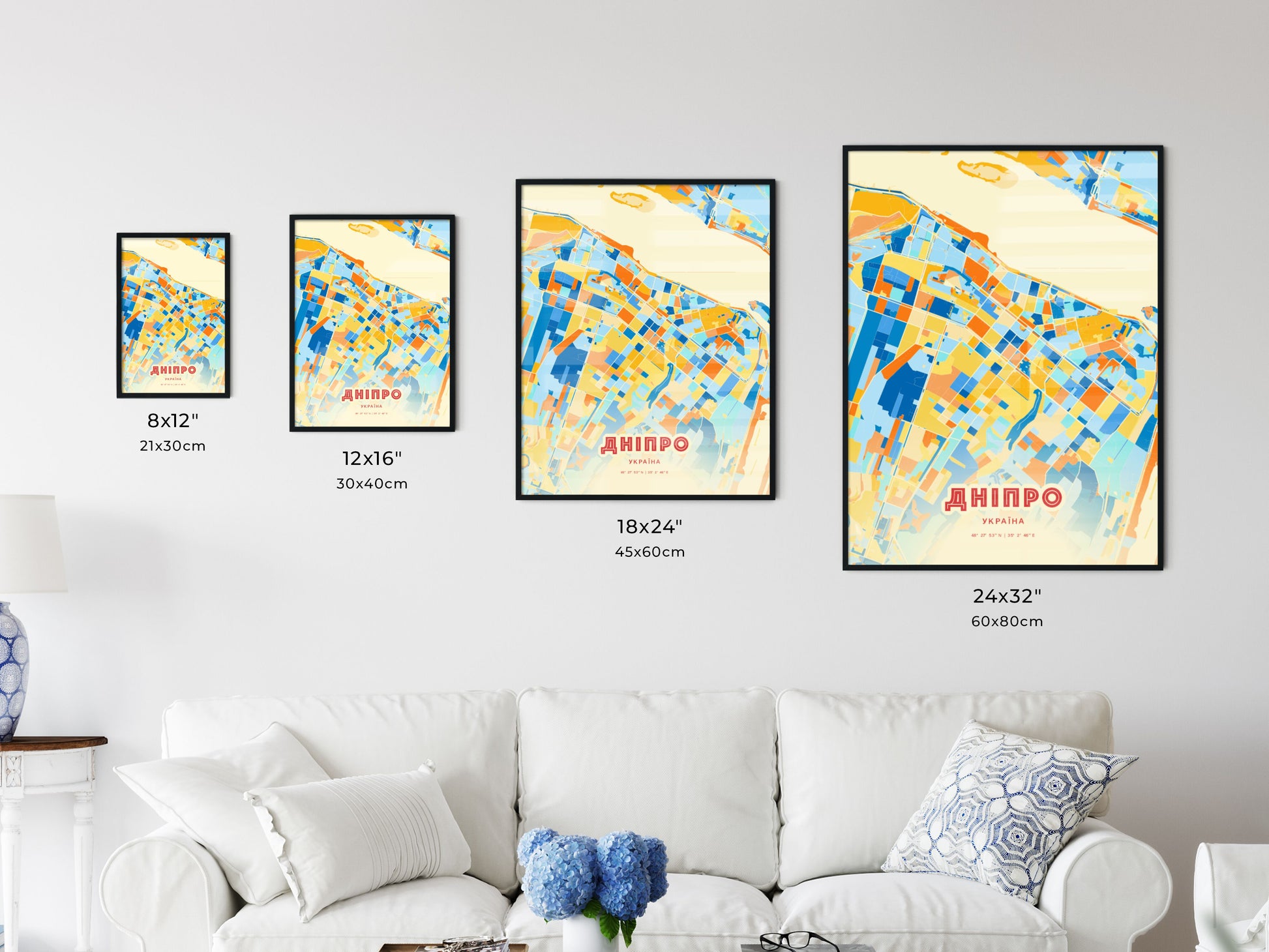 Colorful DNIPRO UKRAINE Fine Art Map Blue Orange