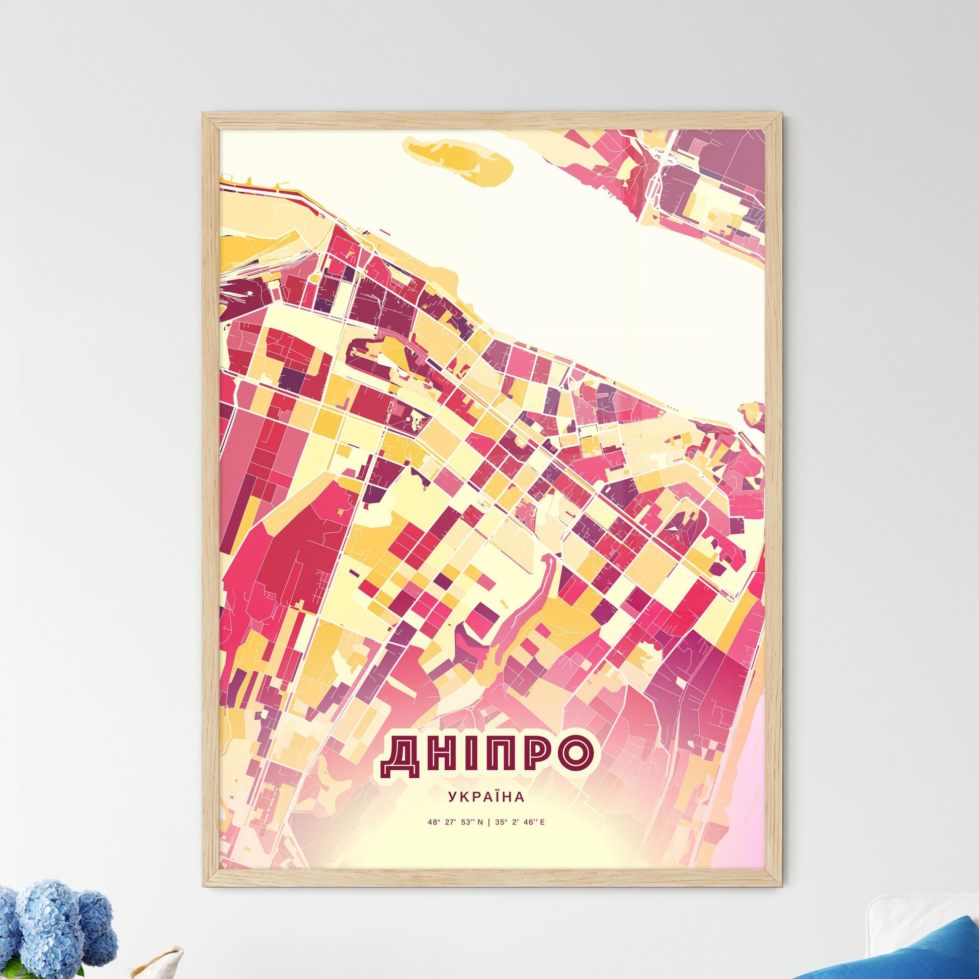 Colorful DNIPRO UKRAINE Fine Art Map Hot Red