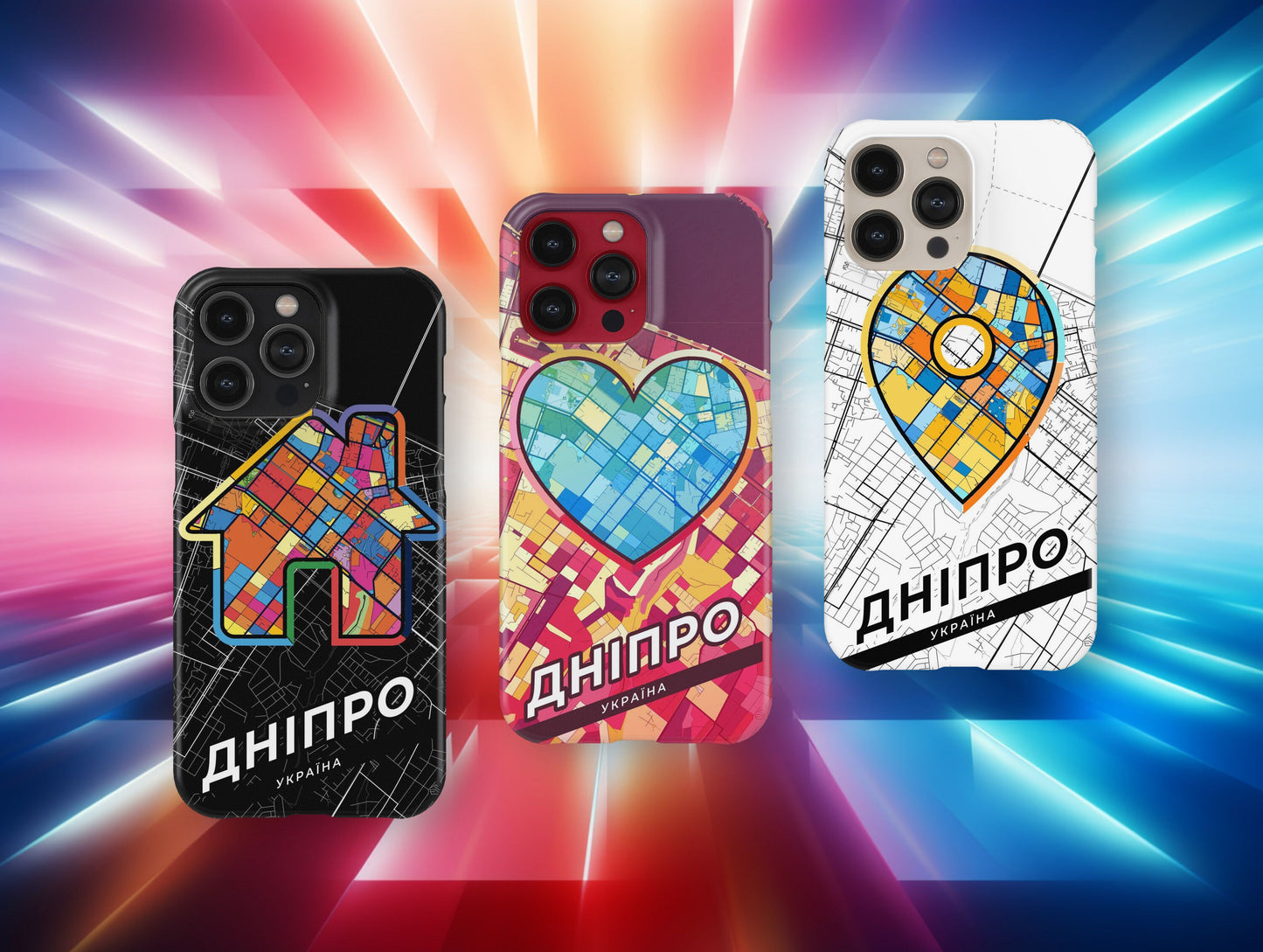 Dnipro Ukraine slim phone case with colorful icon. Birthday, wedding or housewarming gift. Couple match cases.