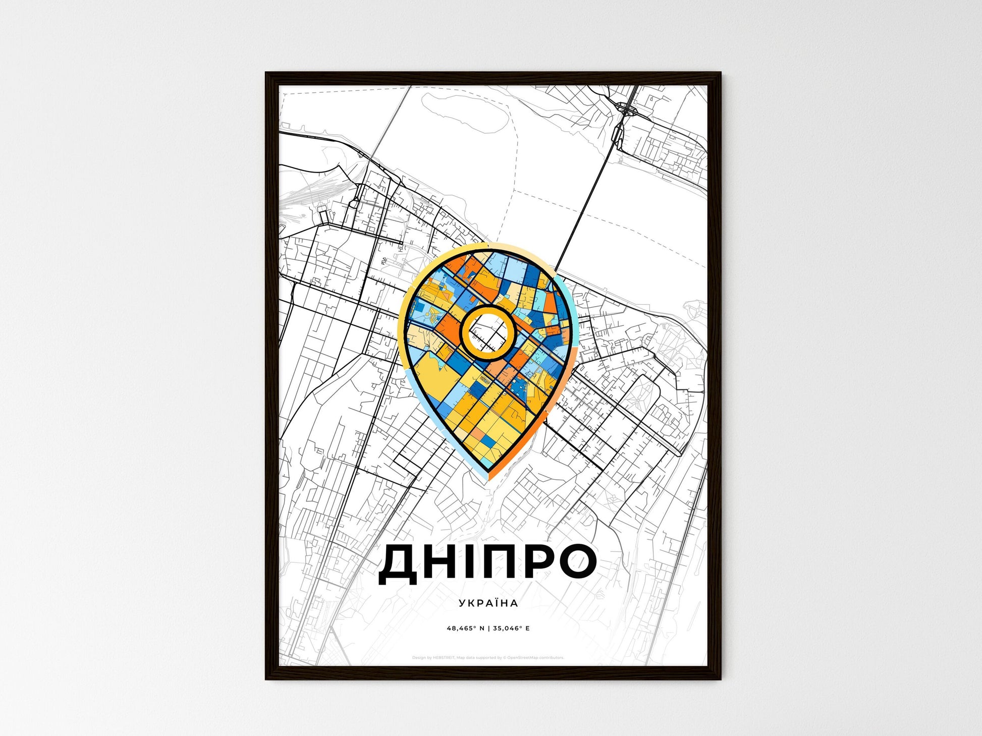 Dnipro Ukraine wedding art map with pointer icon