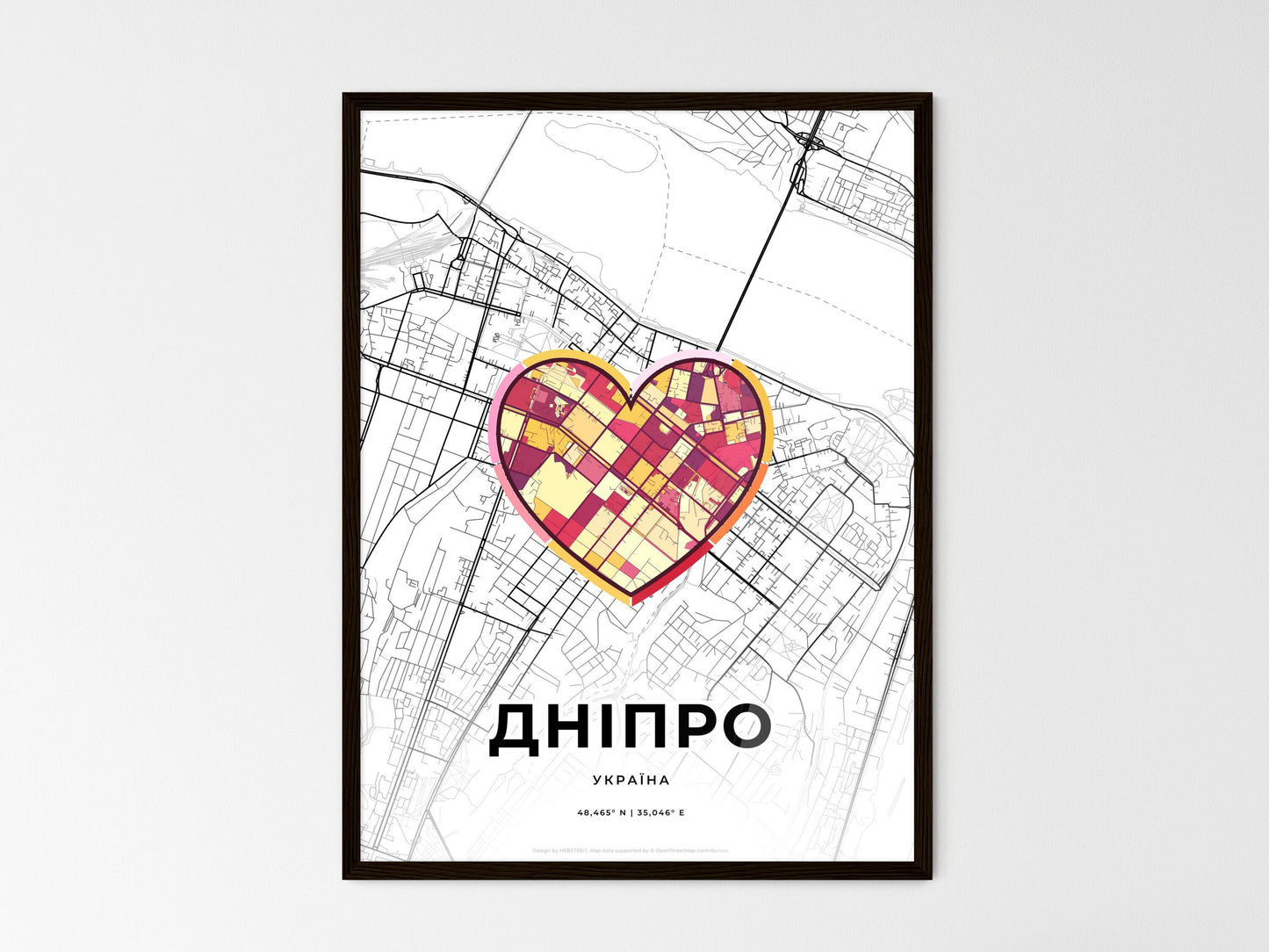Dnipro Ukraine wedding art map with heart icon