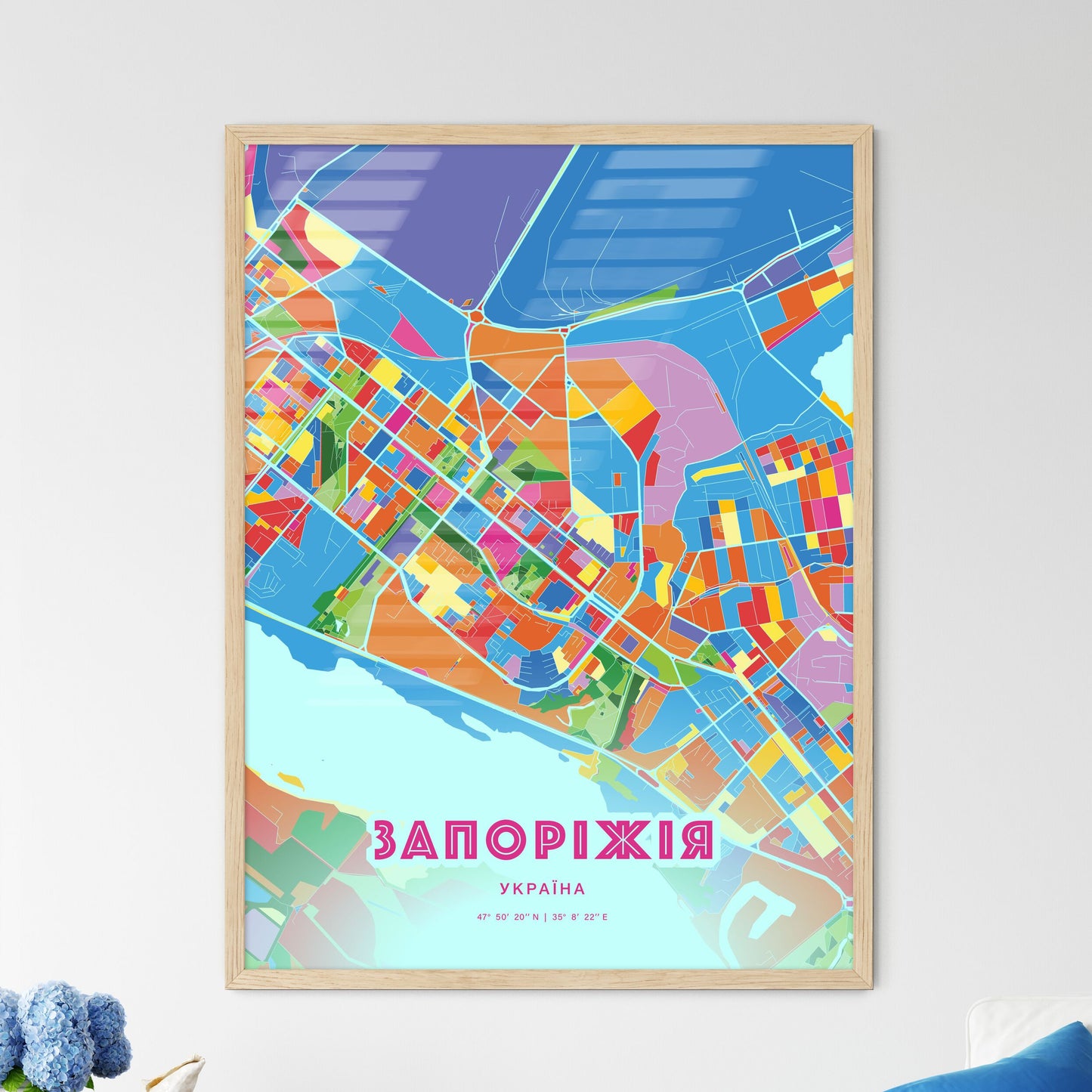 Colorful ZAPORIZHIA UKRAINE Fine Art Map Crazy Colors