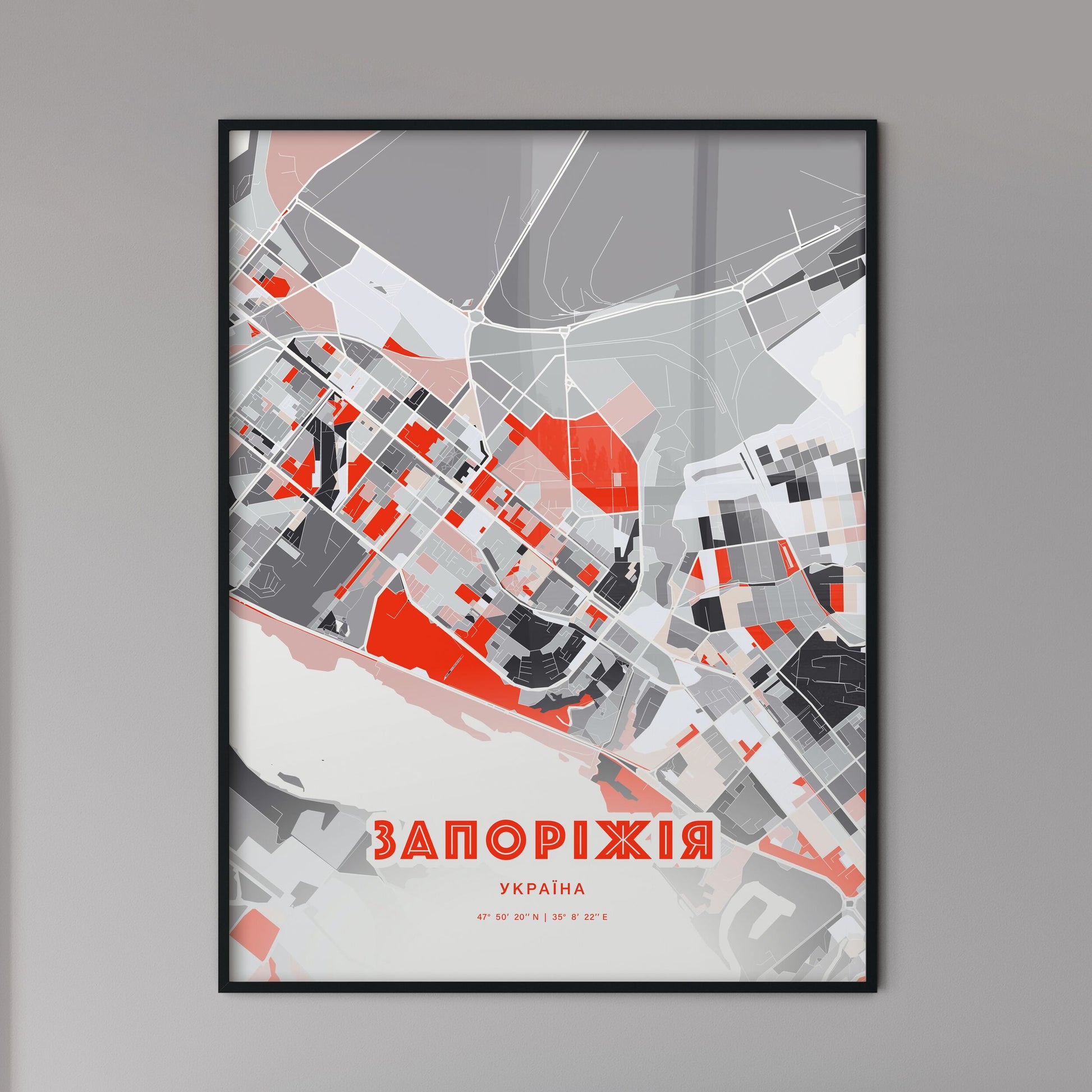 Colorful ZAPORIZHIA UKRAINE Fine Art Map Modern