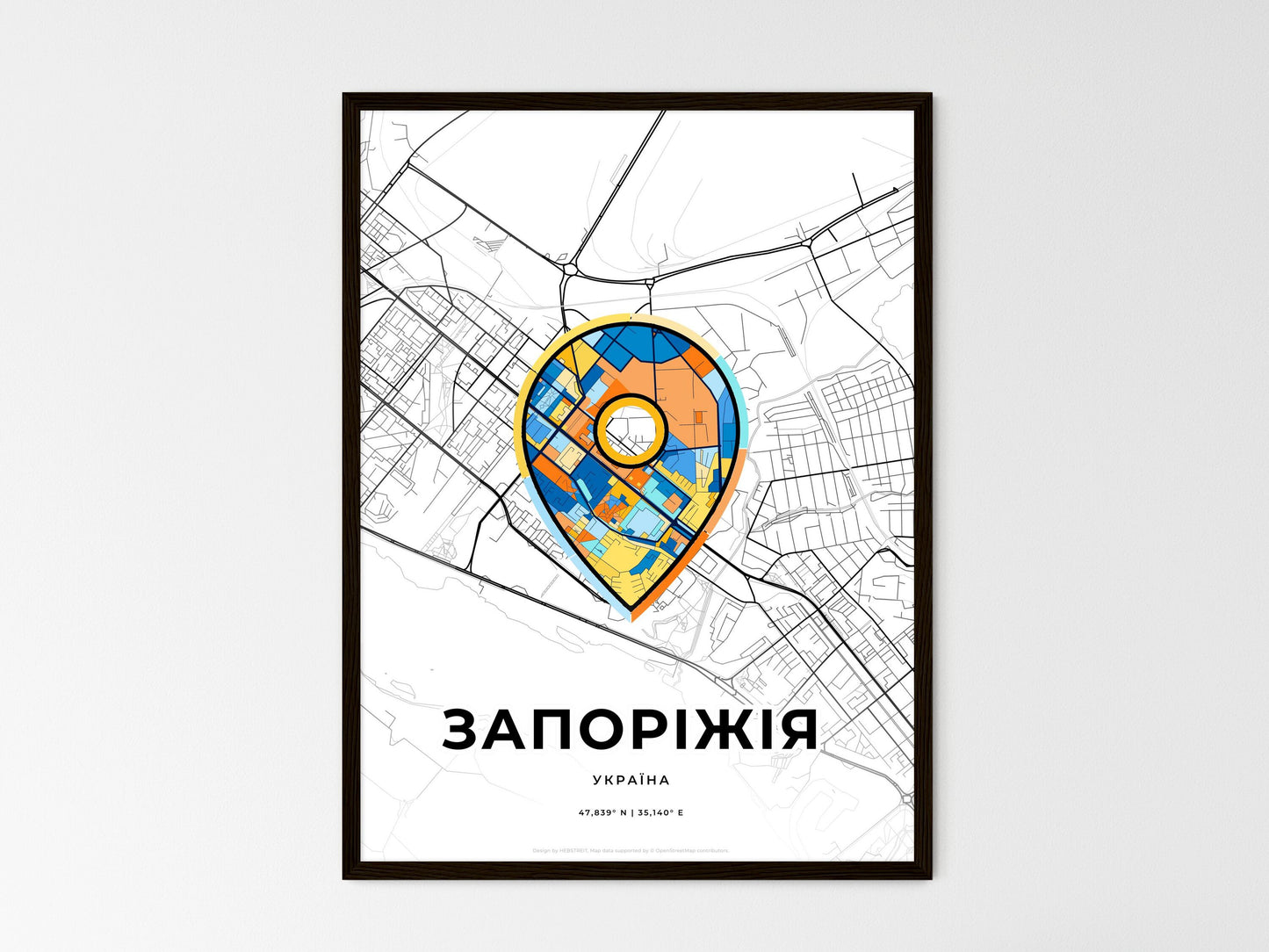 Zaporizhia Ukraine wedding art map with pointer icon