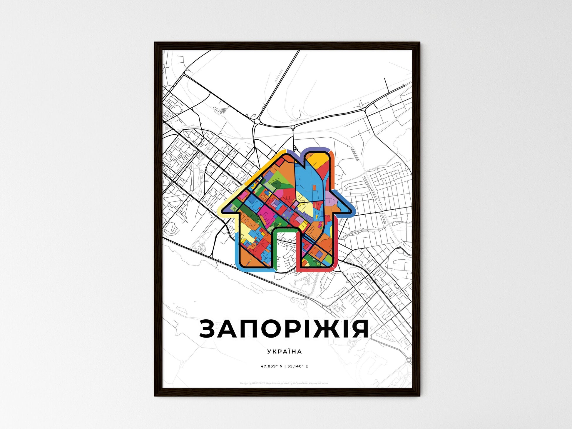 Zaporizhia Ukraine wedding art map with home icon