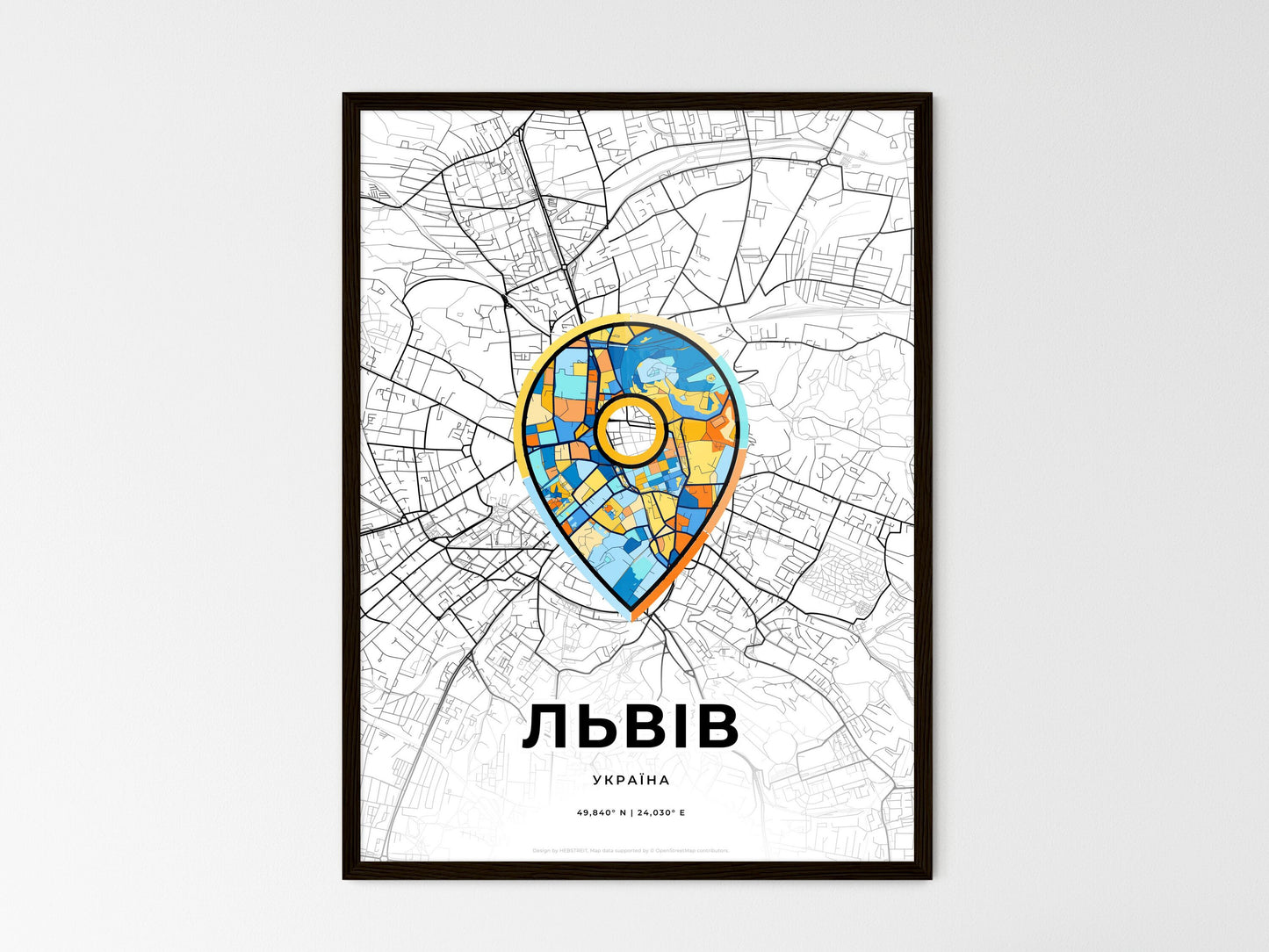 Lviv Ukraine wedding art map with pointer icon