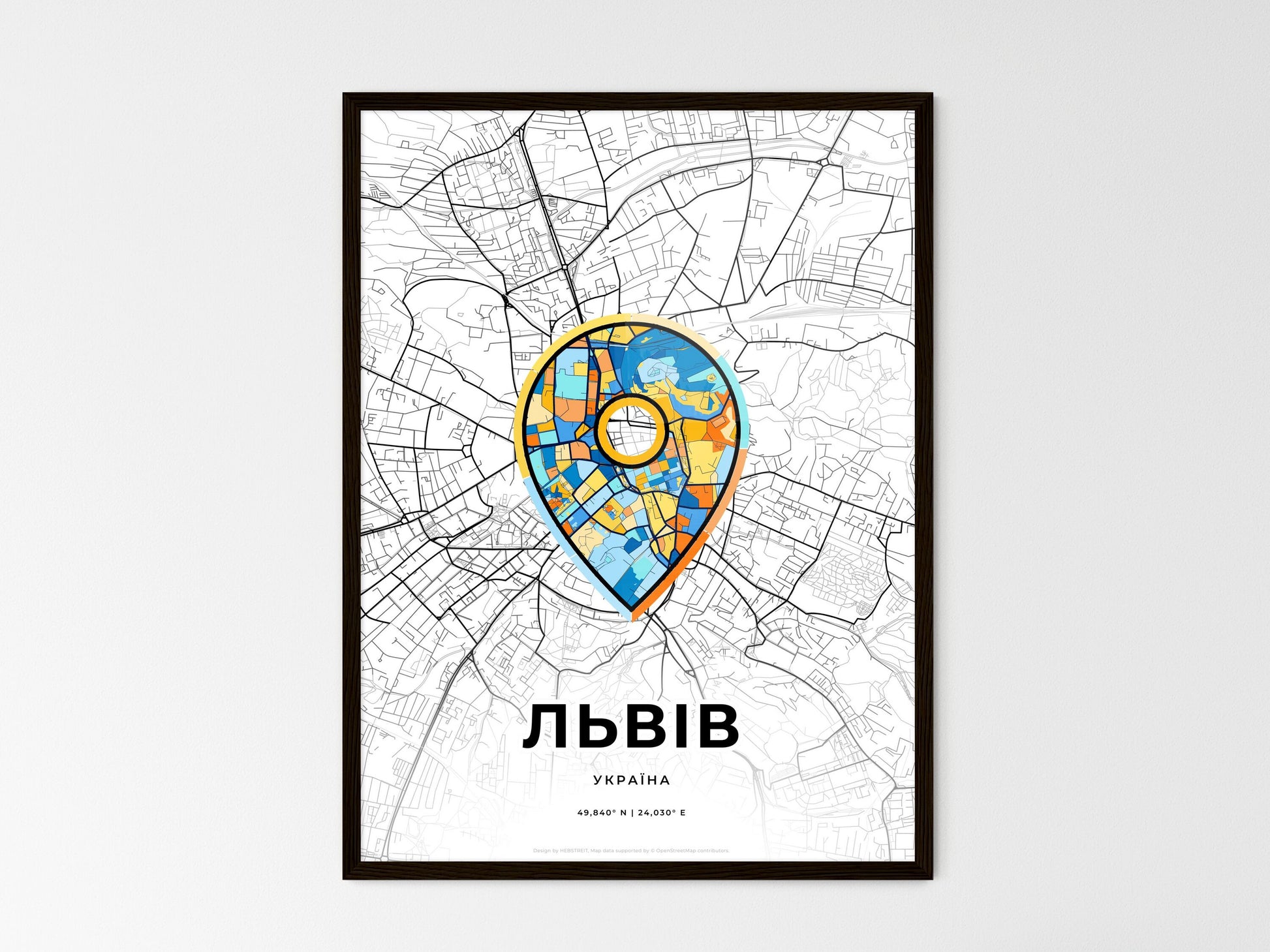 Lviv Ukraine wedding art map with pointer icon