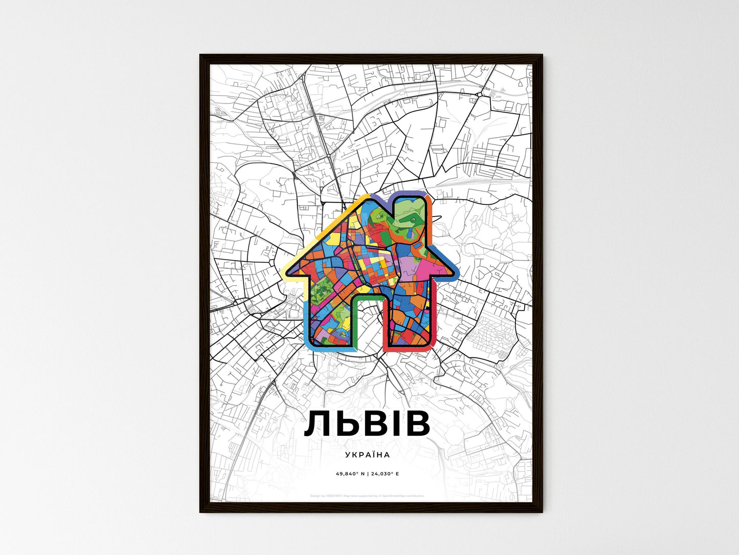 Lviv Ukraine wedding art map with home icon