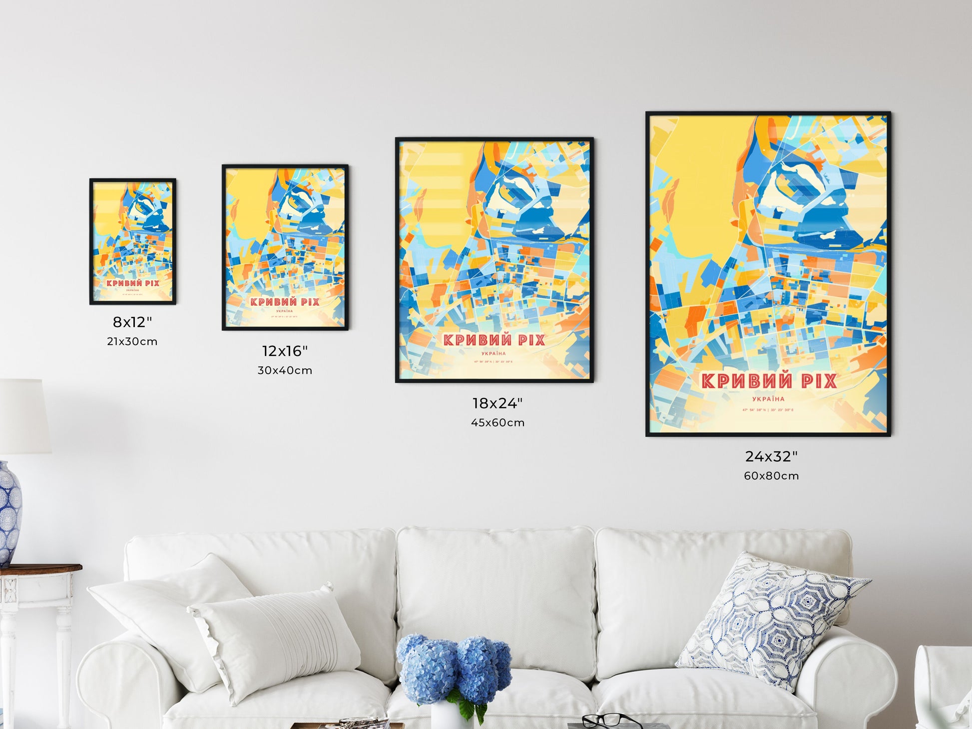 Colorful KRYVYI RIH UKRAINE Fine Art Map Blue Orange