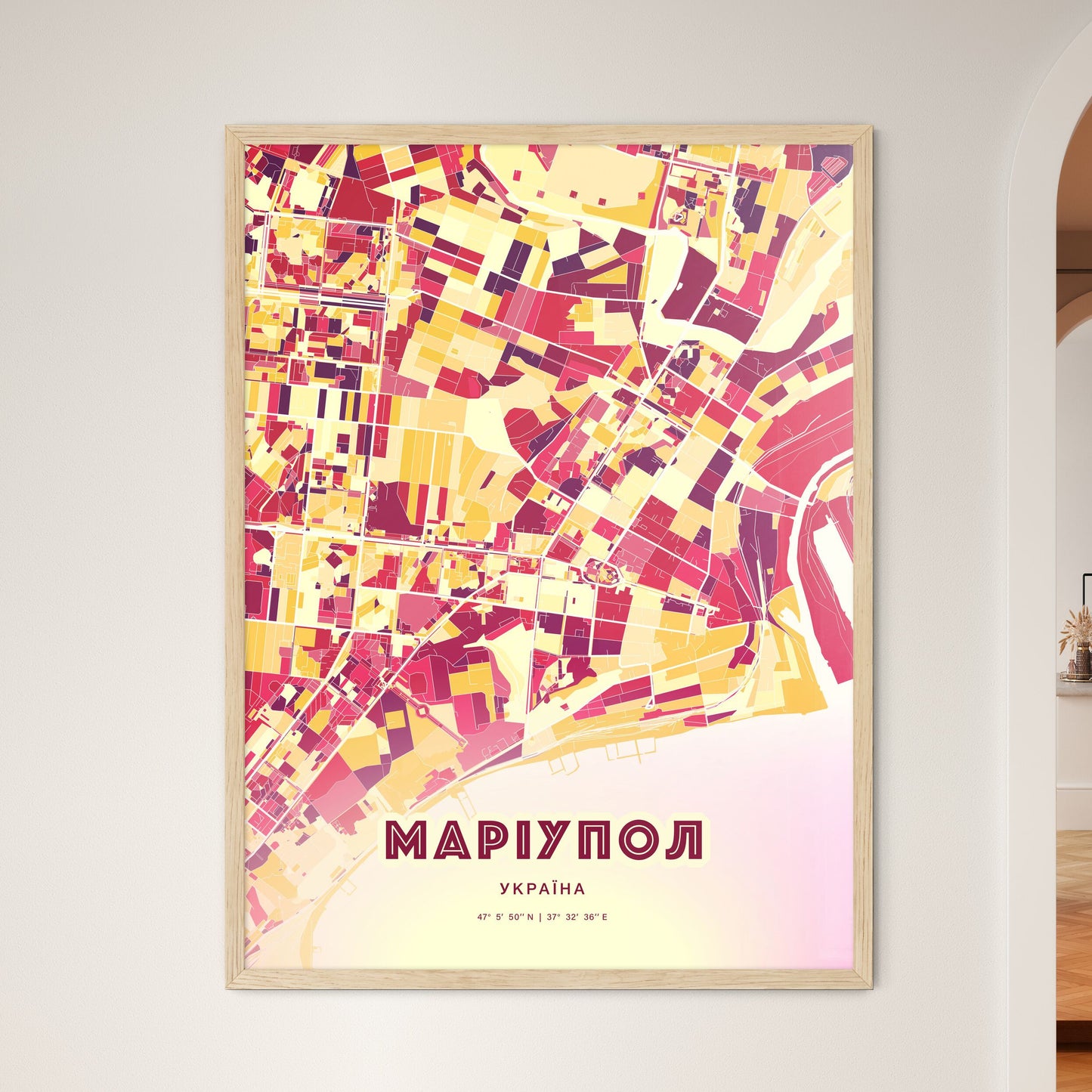 Colorful MARIUPOL UKRAINE Fine Art Map Hot Red