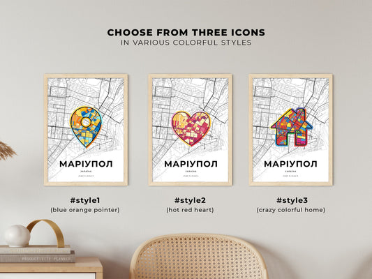 Mariupol Ukraine maps with colorful icons