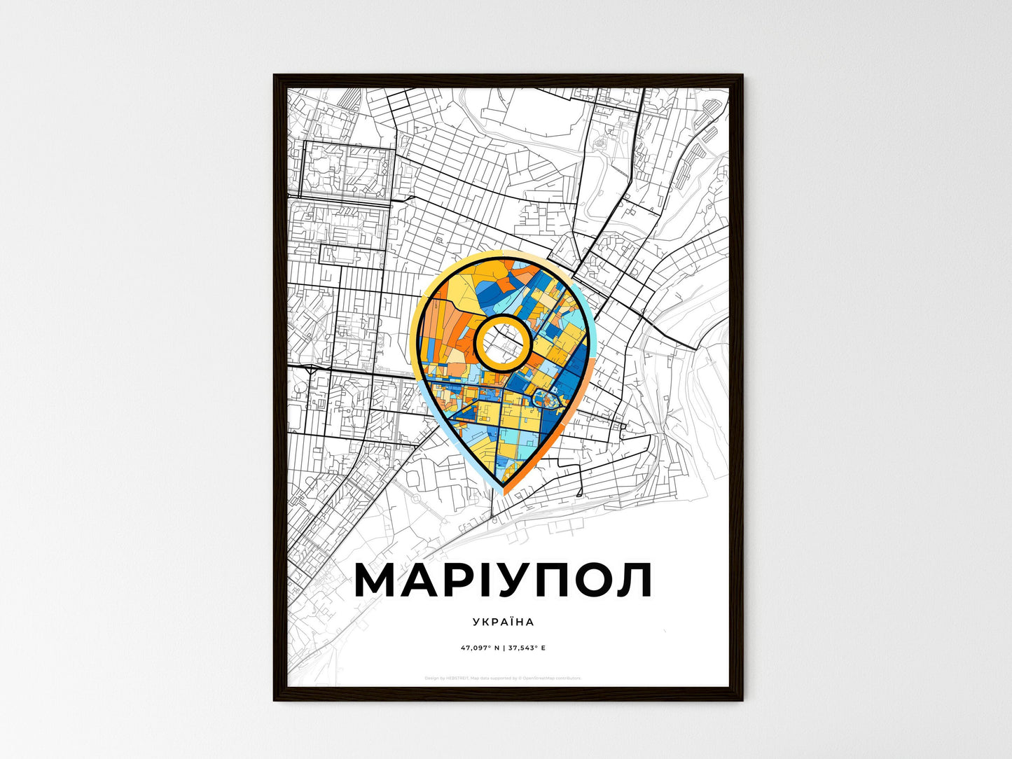 Mariupol Ukraine wedding art map with pointer icon