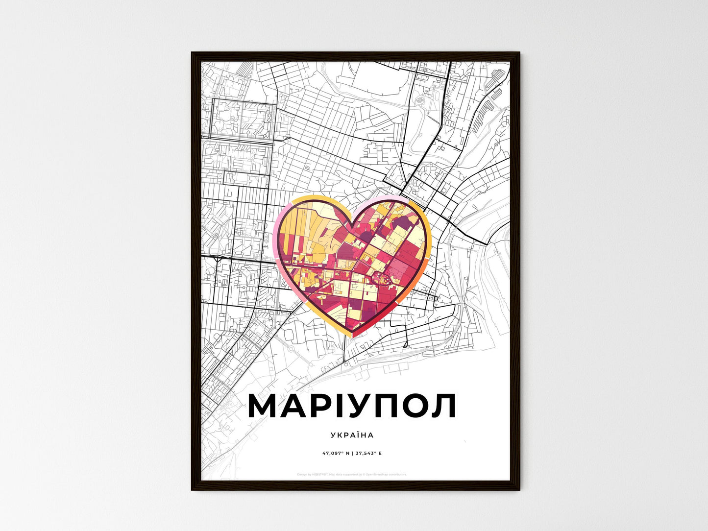Mariupol Ukraine wedding art map with heart icon