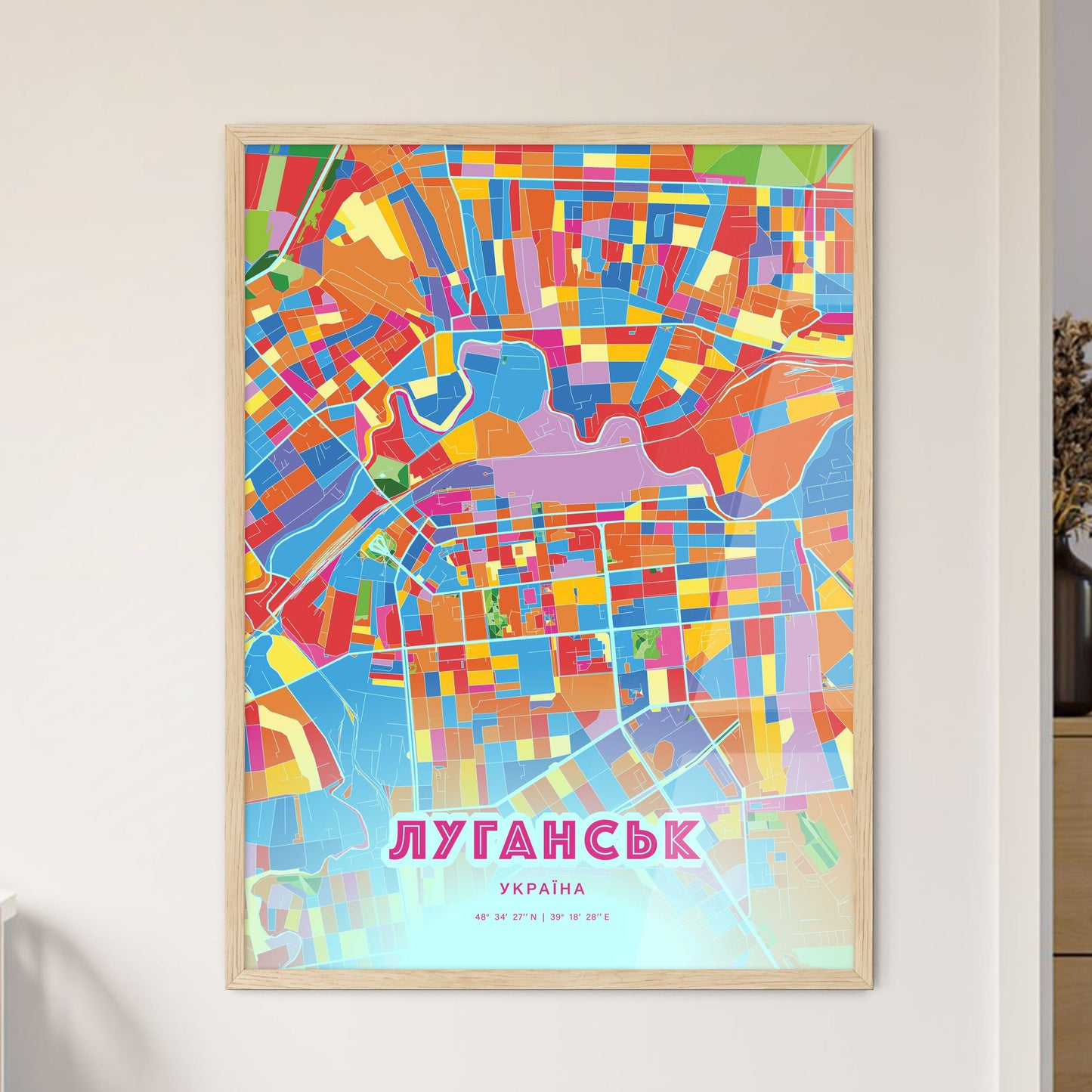 Colorful LUHANSK UKRAINE Fine Art Map Crazy Colors