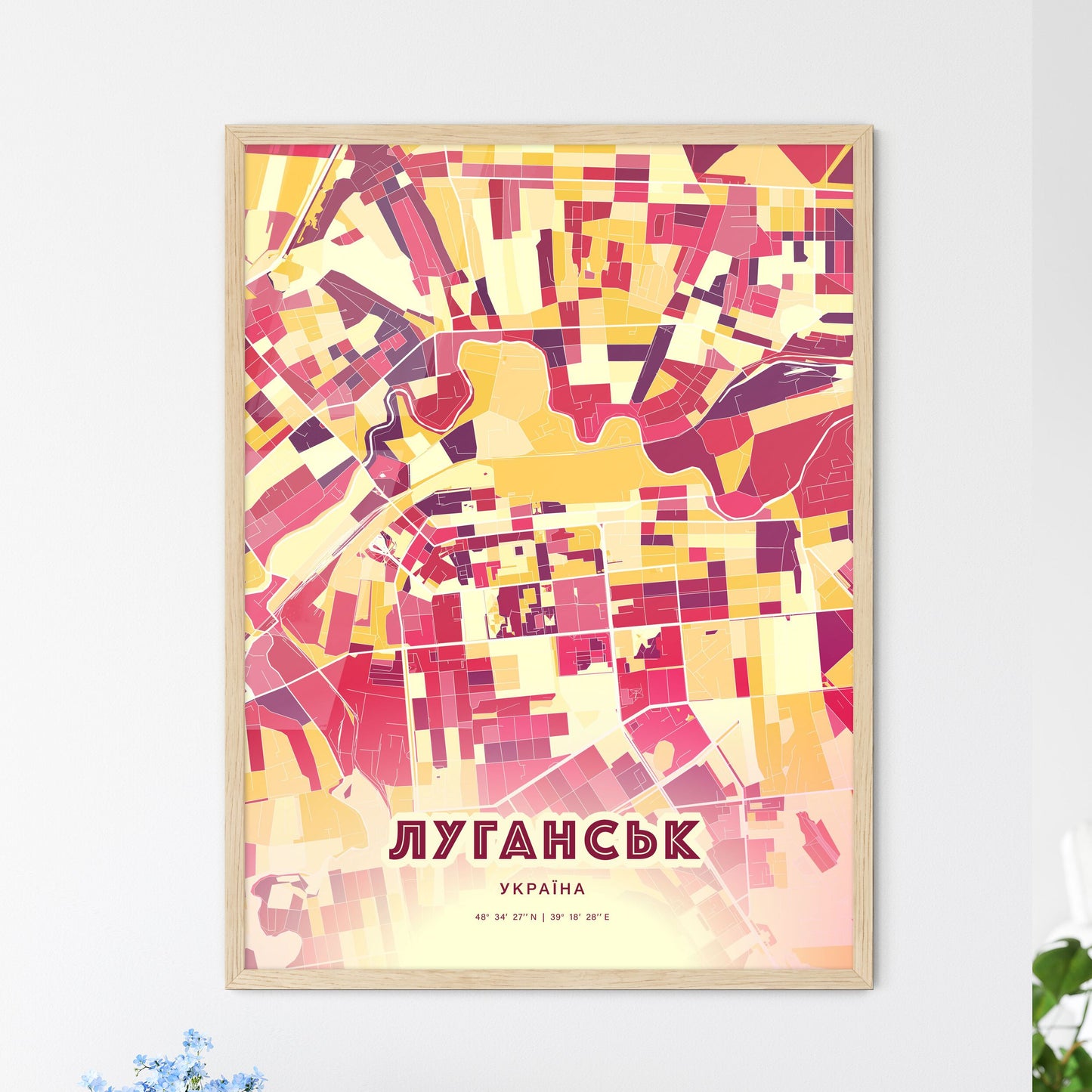 Colorful LUHANSK UKRAINE Fine Art Map Hot Red