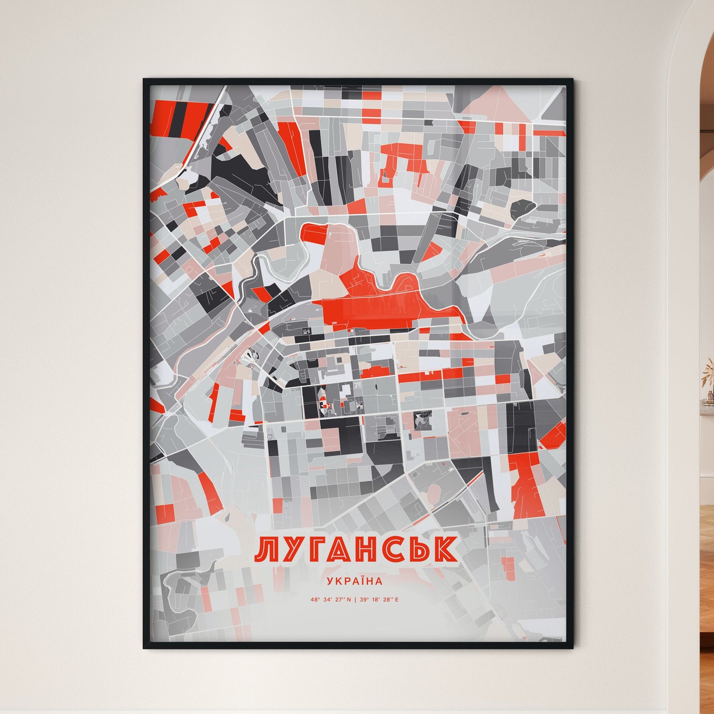 Colorful LUHANSK UKRAINE Fine Art Map Modern