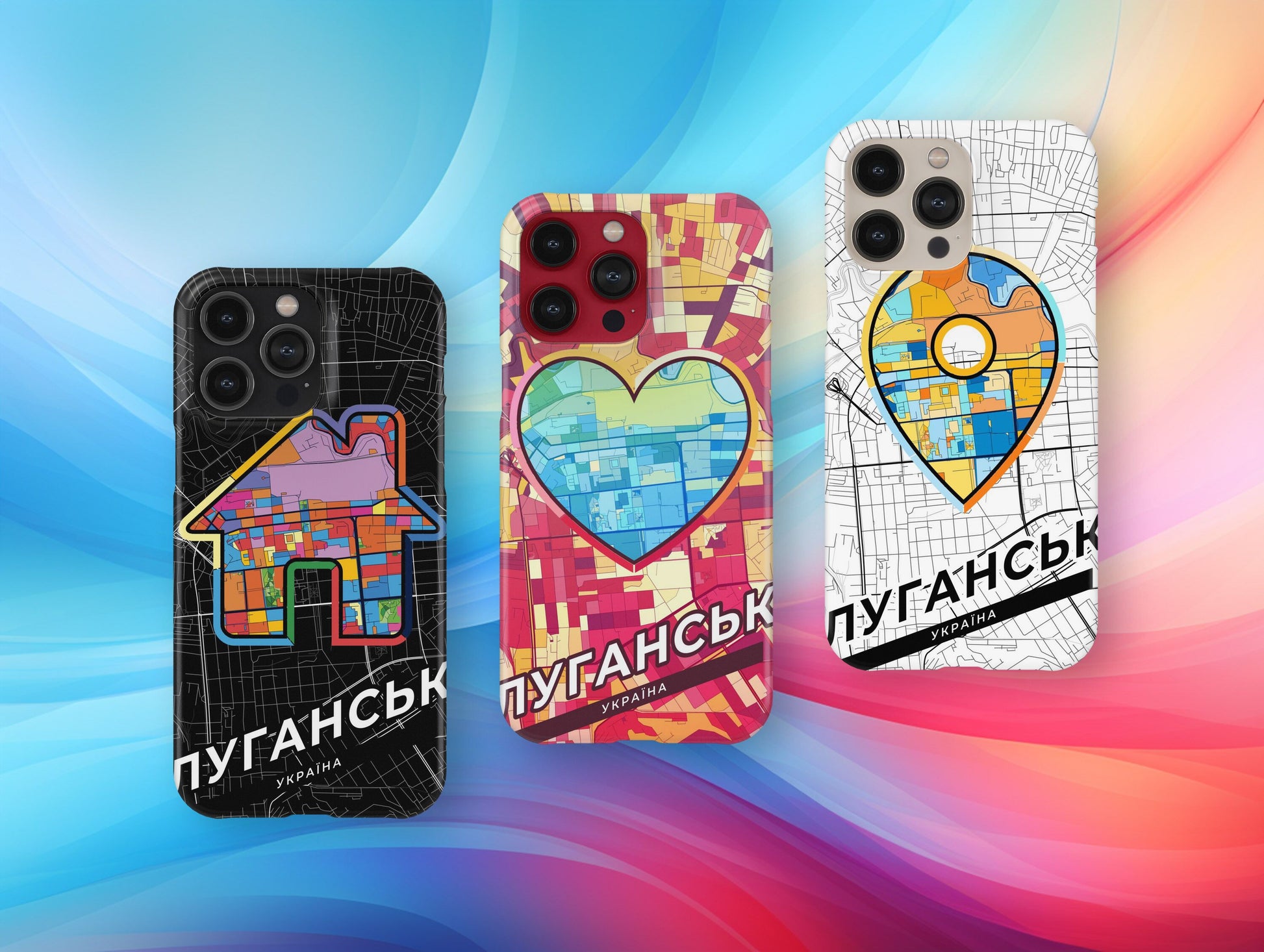 Luhansk Ukraine slim phone case with colorful icon. Birthday, wedding or housewarming gift. Couple match cases.